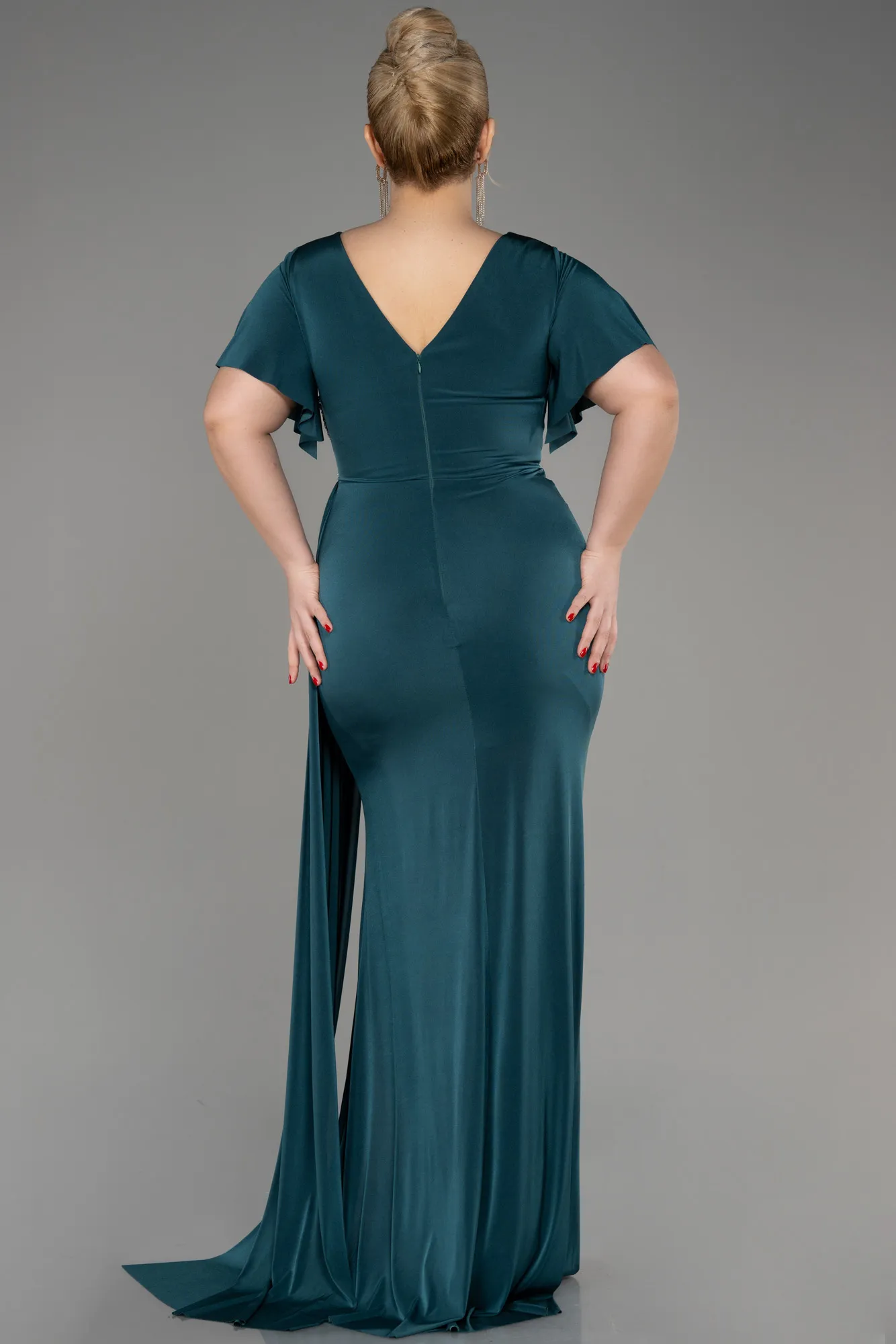 Emerald Green-Short Sleeve Long Plus Size Evening Dress ABU3918