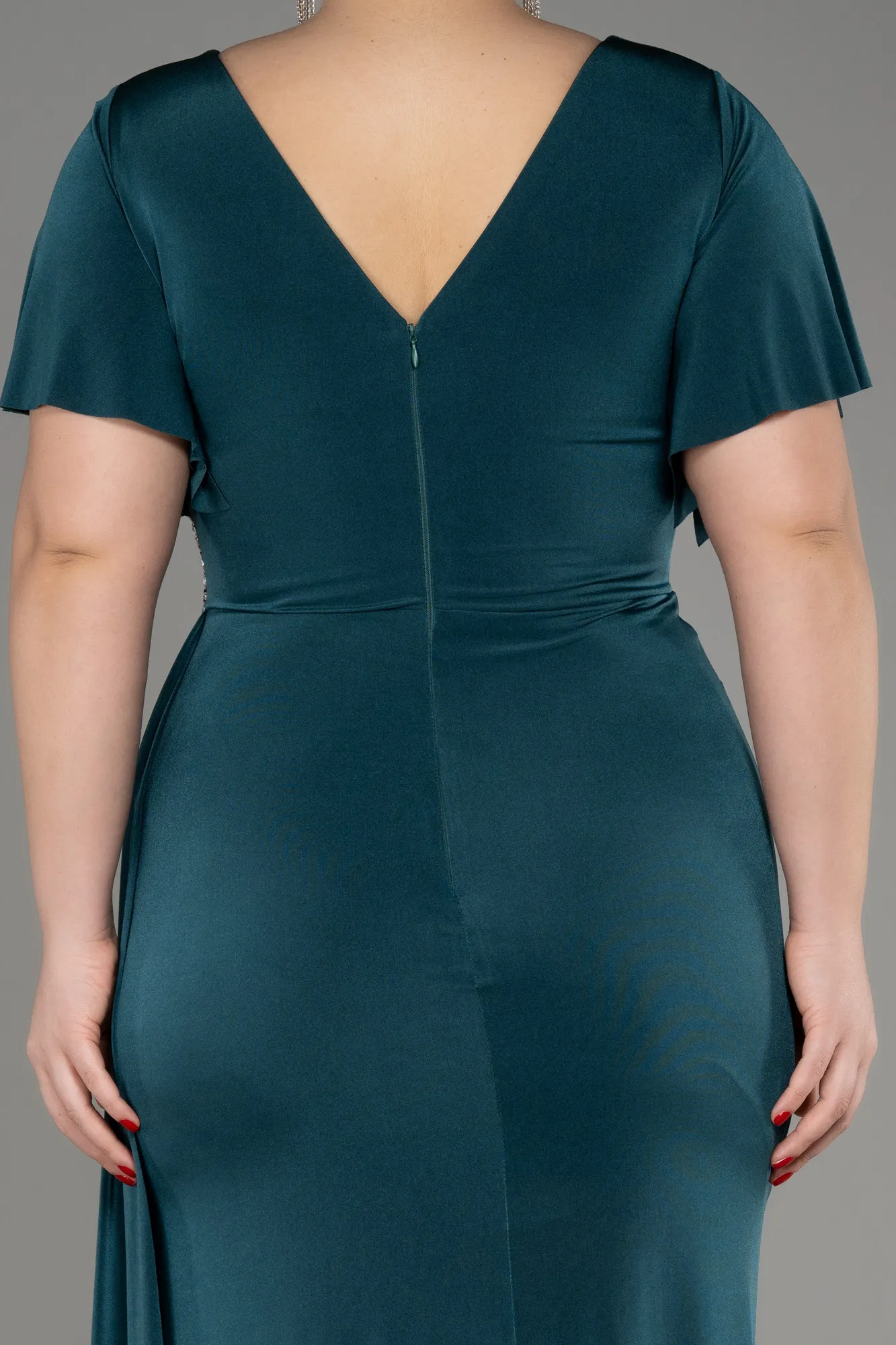 Emerald Green-Short Sleeve Long Plus Size Evening Dress ABU3918