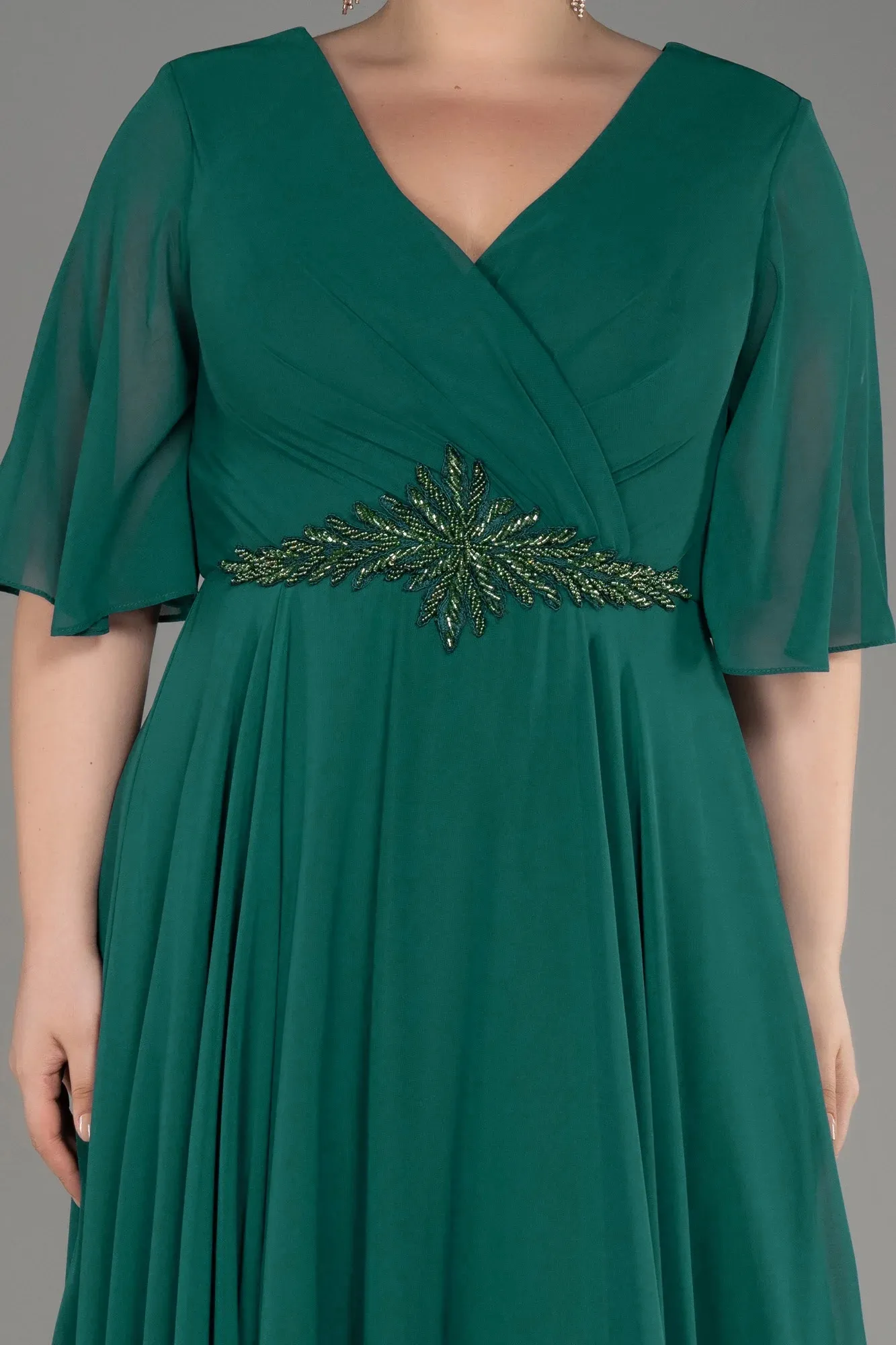 Emerald Green-Short Sleeve Plus Size Long Chiffon Evening Dress ABU3991