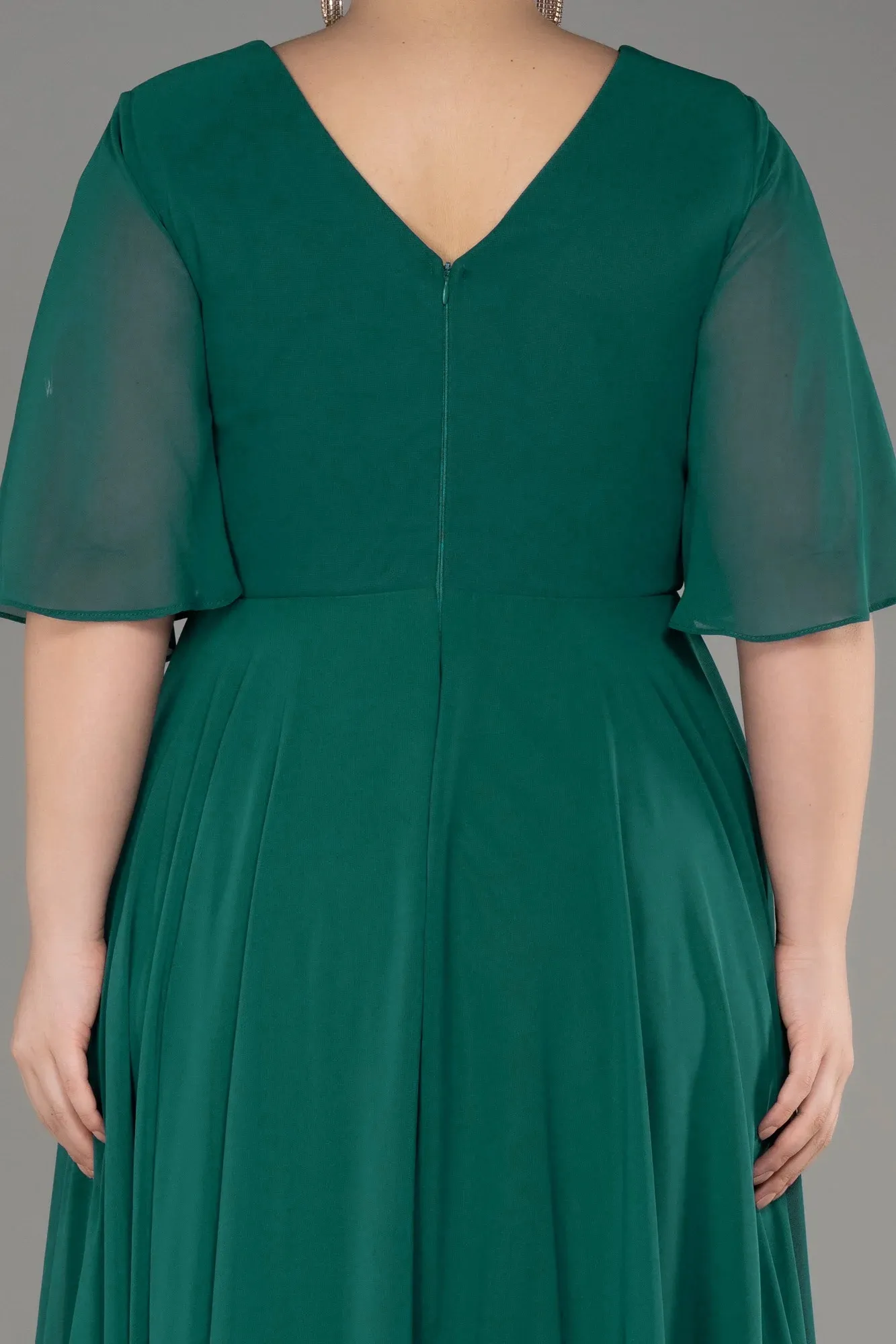 Emerald Green-Short Sleeve Plus Size Long Chiffon Evening Dress ABU3991