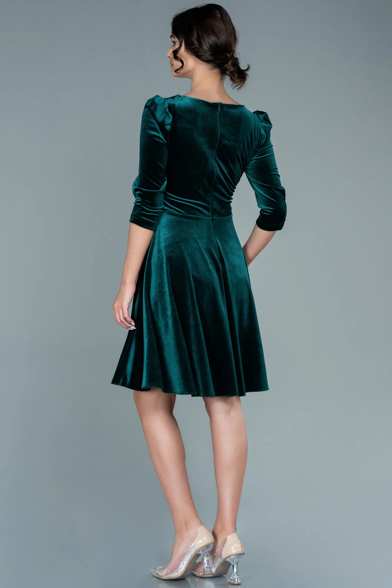 Emerald Green-Short Velvet Invitation Dress ABK1514