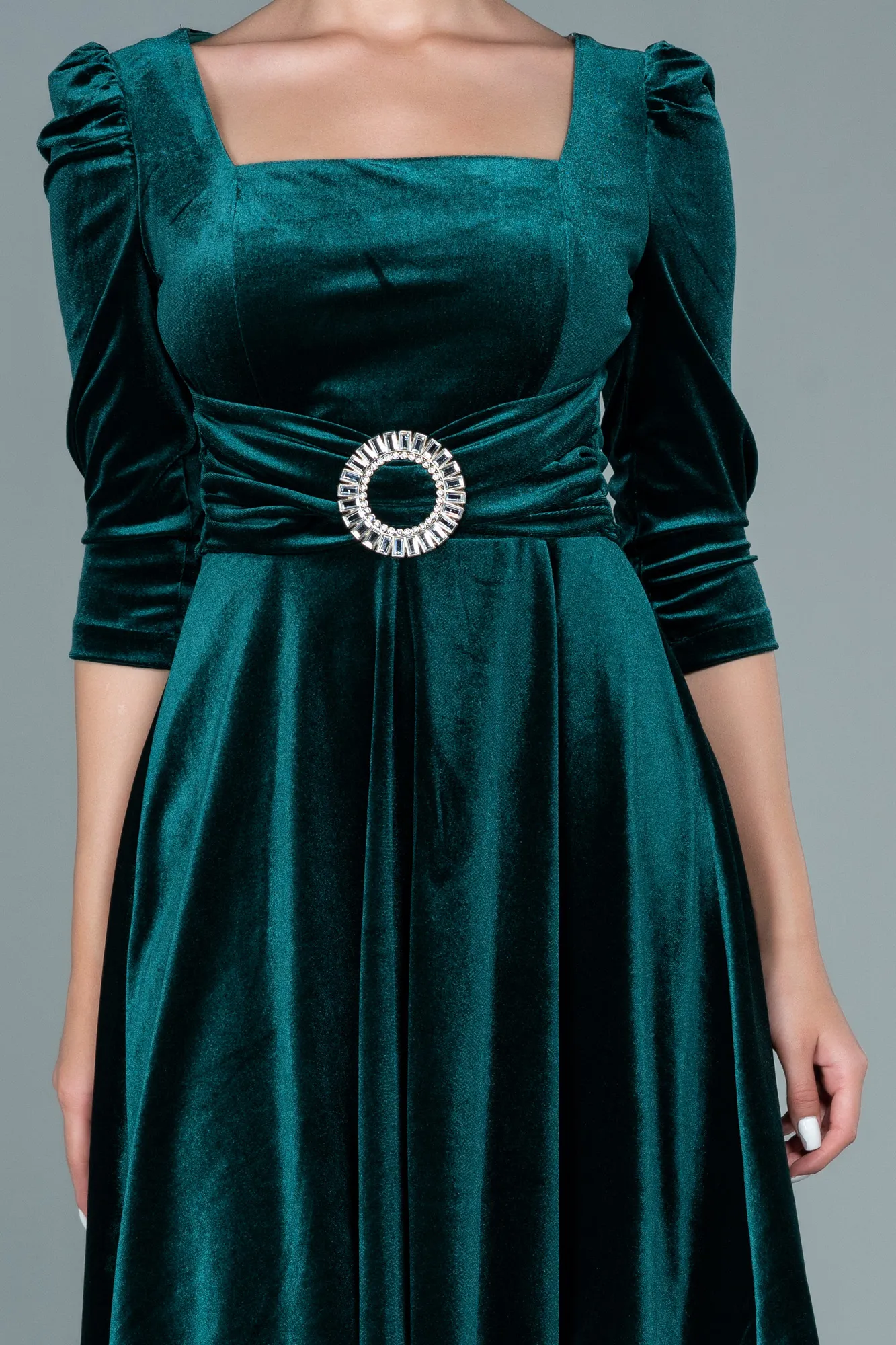 Emerald Green-Short Velvet Invitation Dress ABK1514