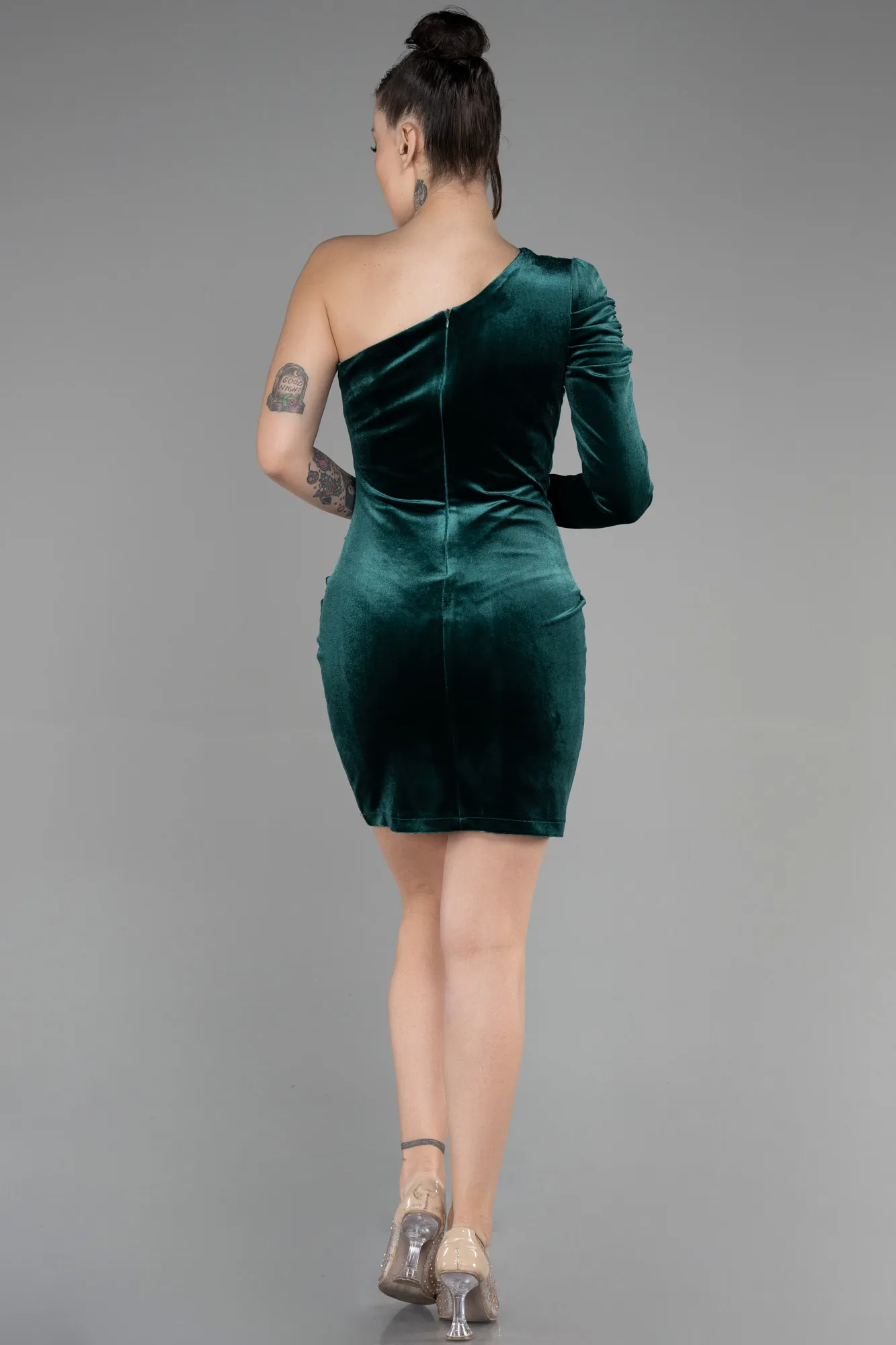 Emerald Green-Short Velvet Invitation Dress ABK1886