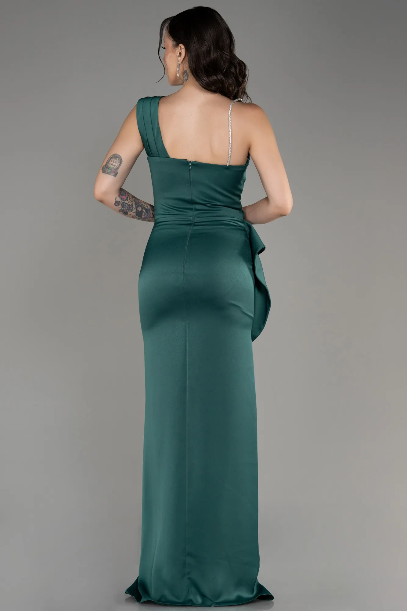 Emerald Green-Slit Long Satin Evening Dress ABU4014