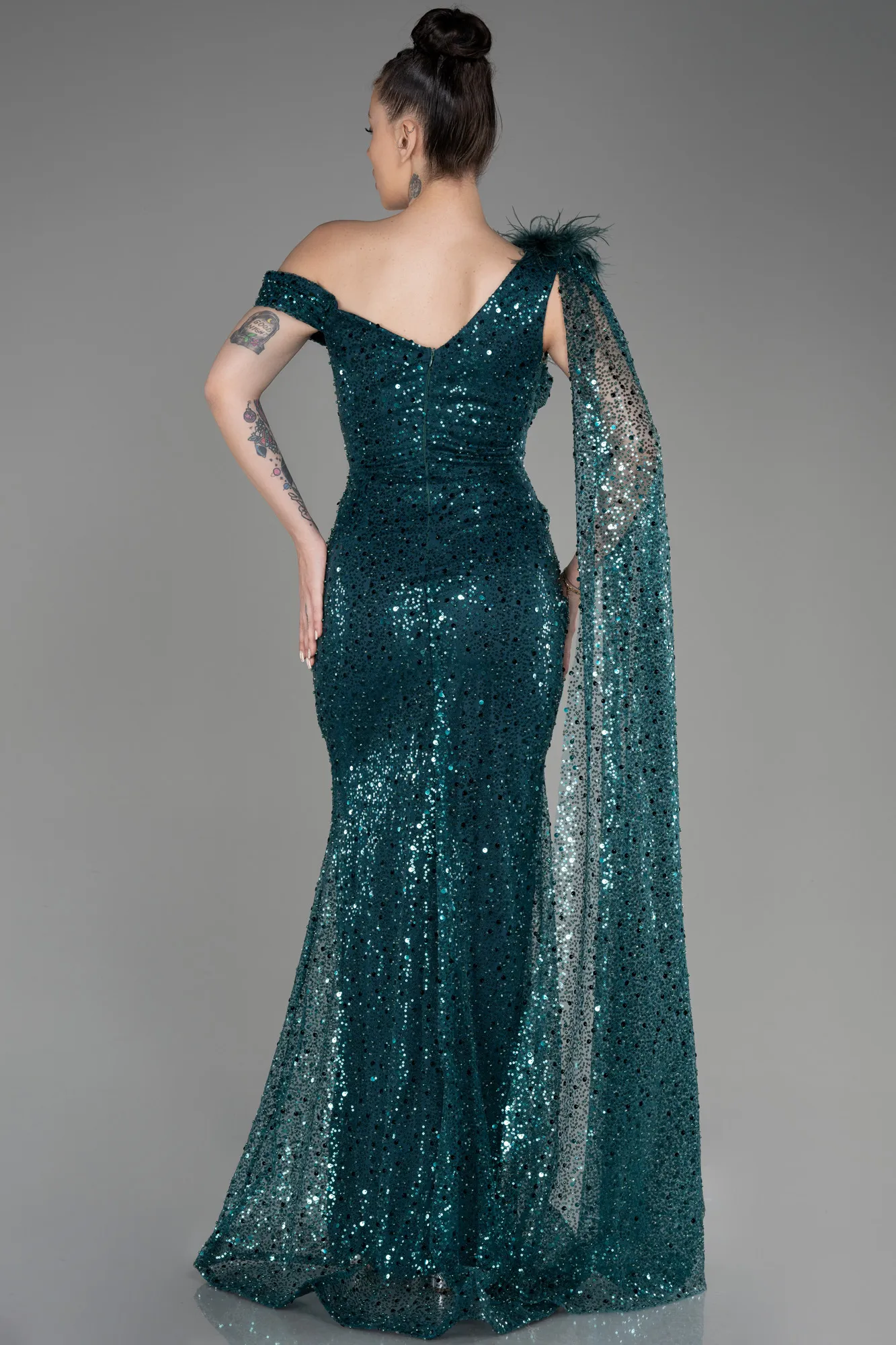 Emerald Green-Slit Scaly Long Evening Dress ABU3857