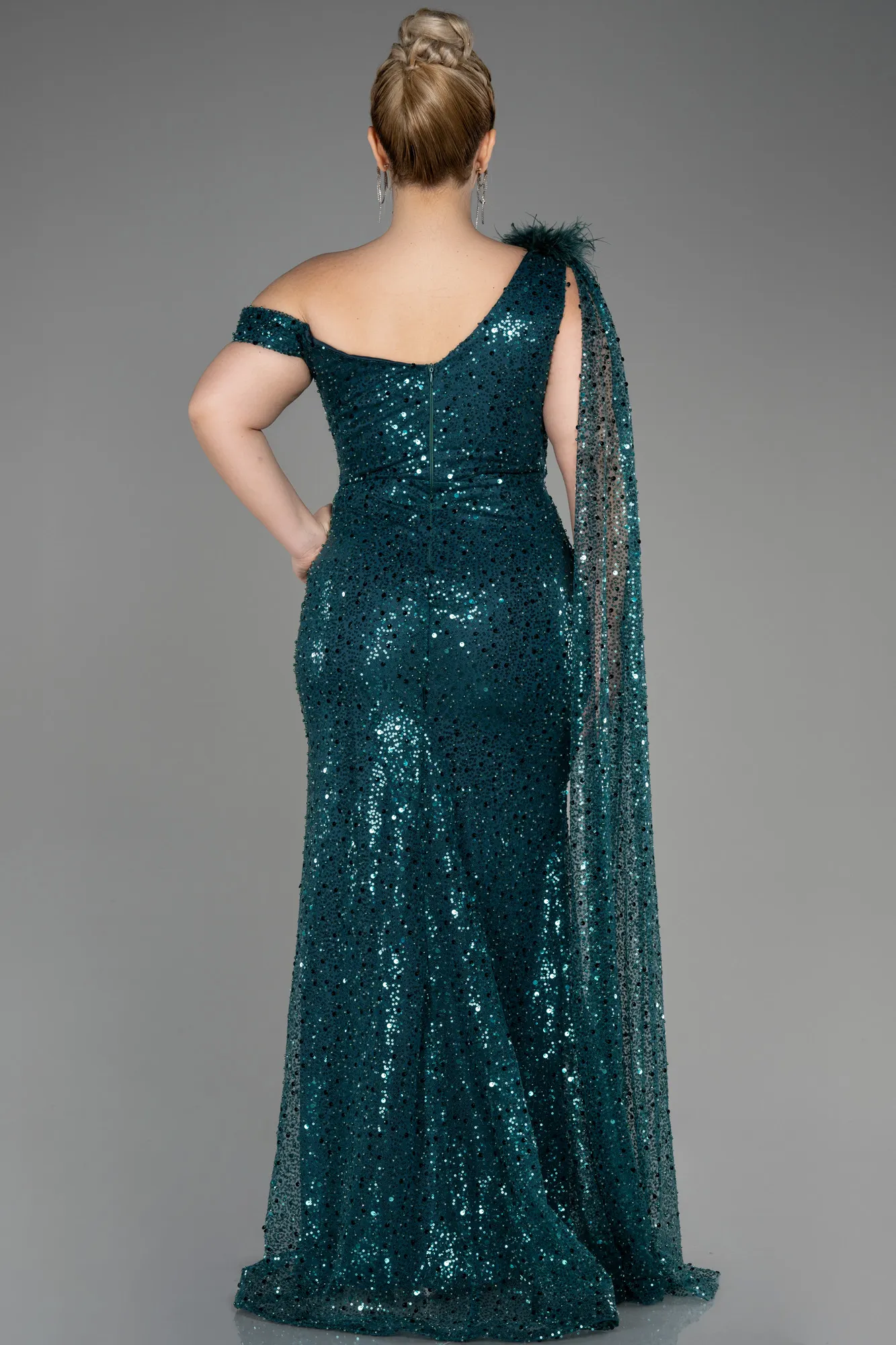 Emerald Green-Slit Scaly Long Evening Dress ABU3857