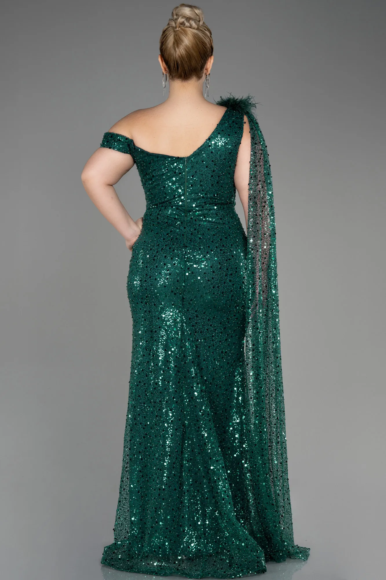 Emerald Green-Slit Scaly Long Plus Size Evening Dress ABU3859