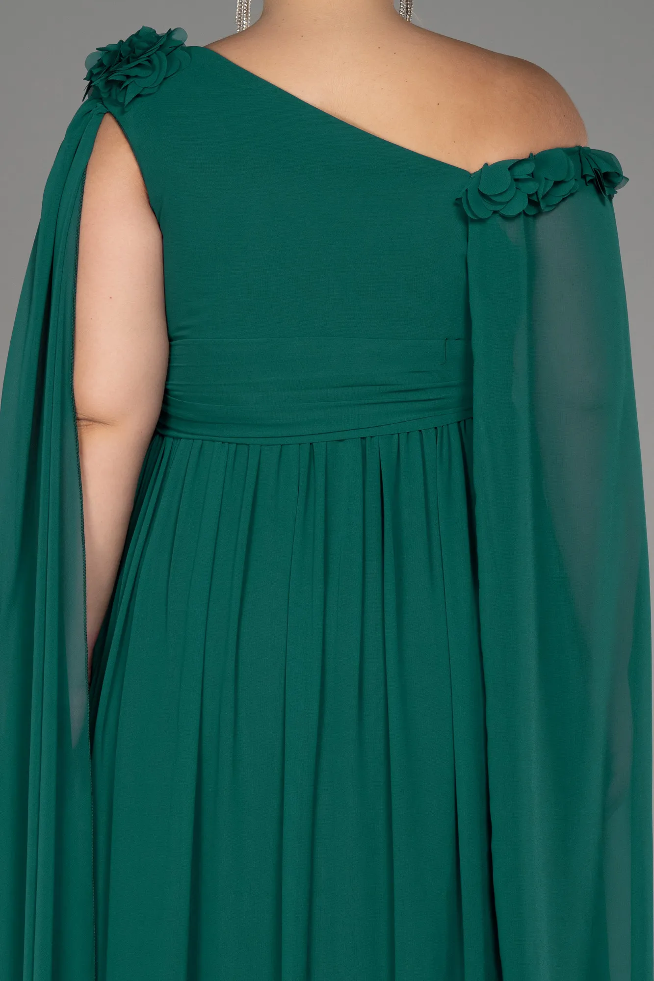 Emerald Green-Slit Shawl Long Chiffon Plus Size Evening Dress ABU4002