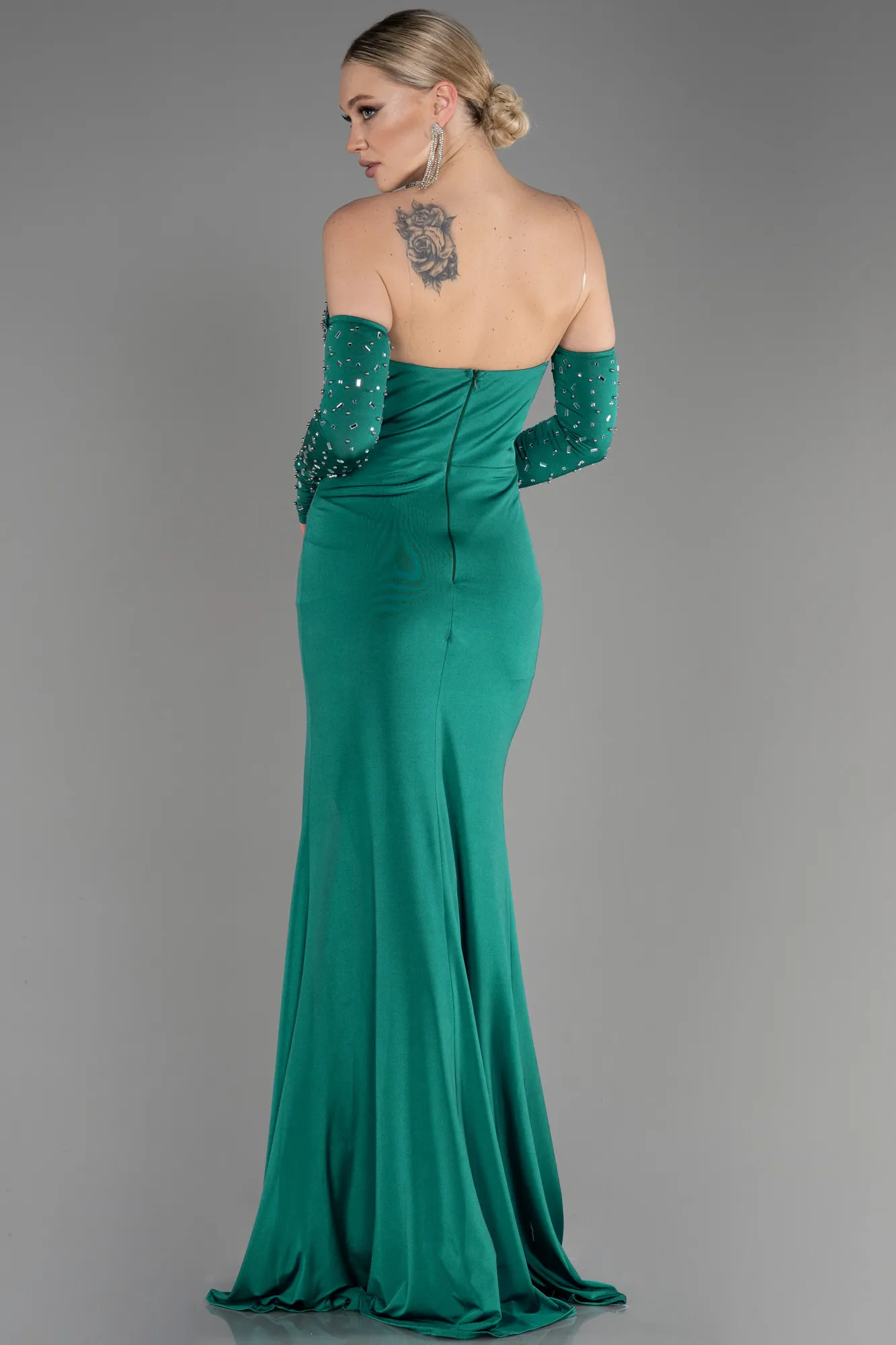 Emerald Green-Strapless Long Evening Dress ABU3824