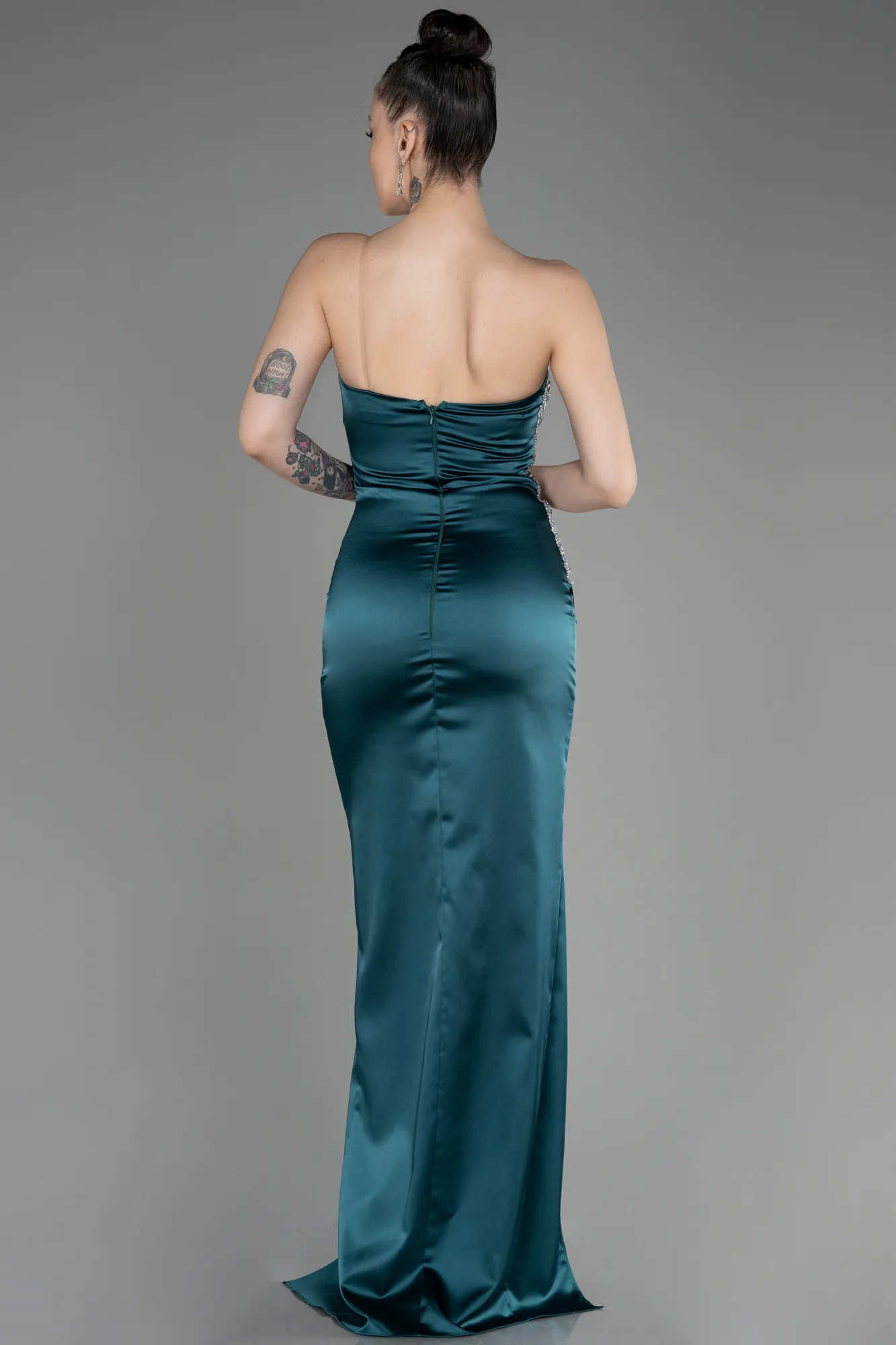 Emerald Green-Strapless Long Satin Evening Dress ABU3825