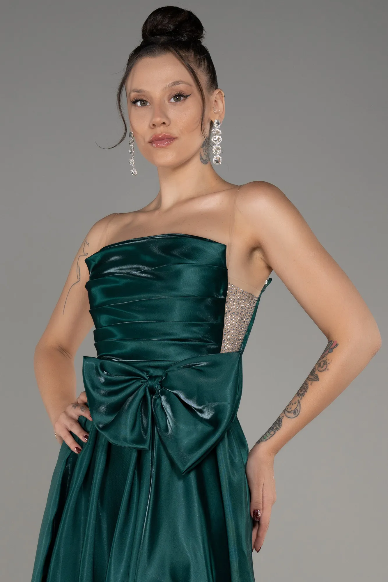 Emerald Green-Strapless Slit Long Ball Gown ABU4015