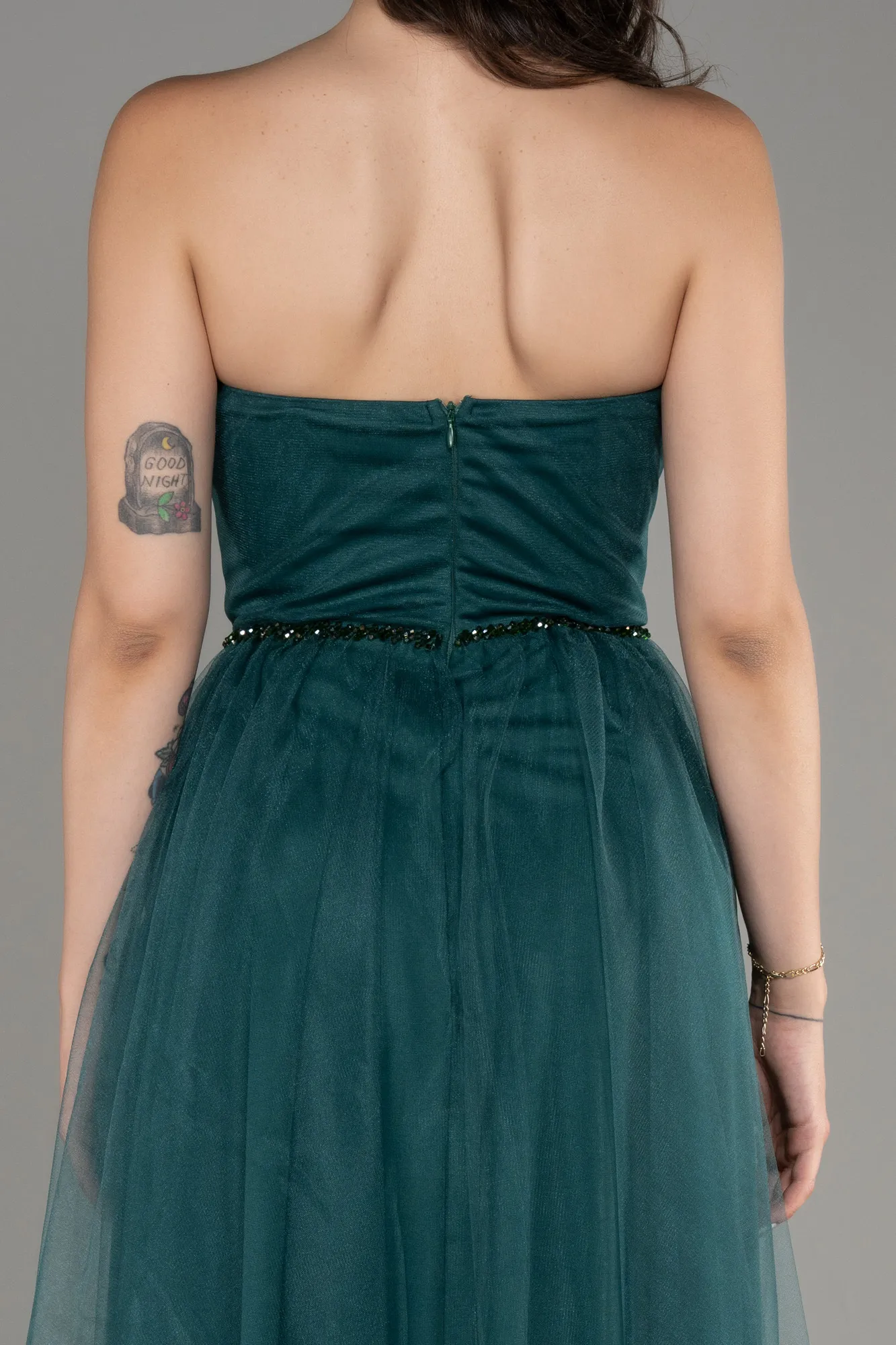 Emerald Green-Strapless Slit Midi Cocktail Dress ABK2099