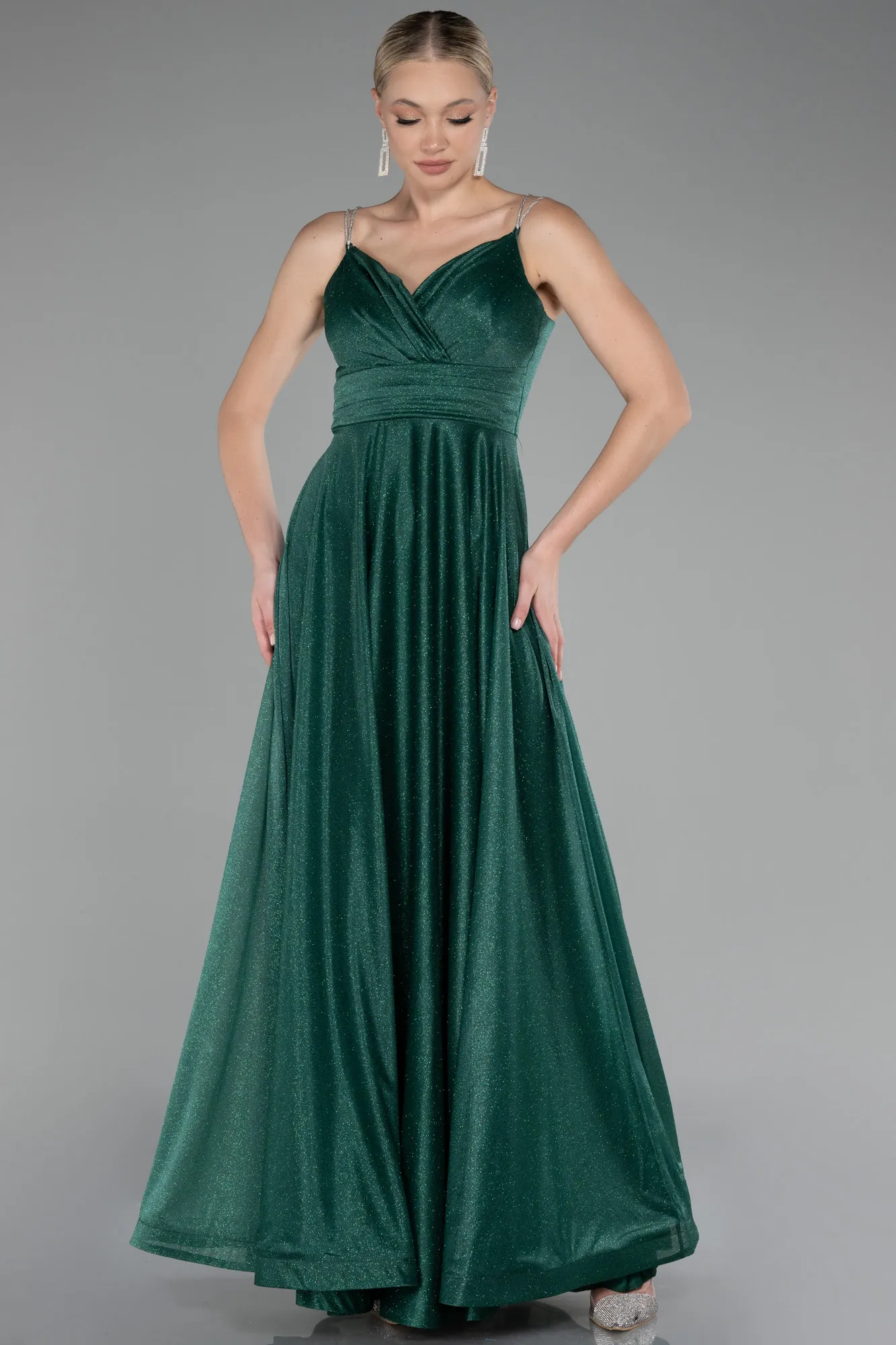 Emerald Green-Strappy Long Glitter Prom Dress ABU4183