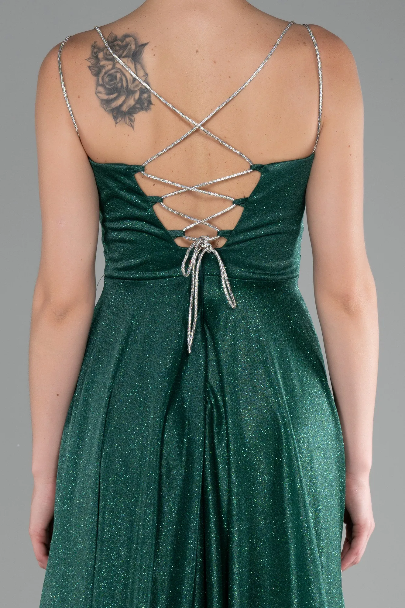 Emerald Green-Strappy Long Glitter Prom Dress ABU4183