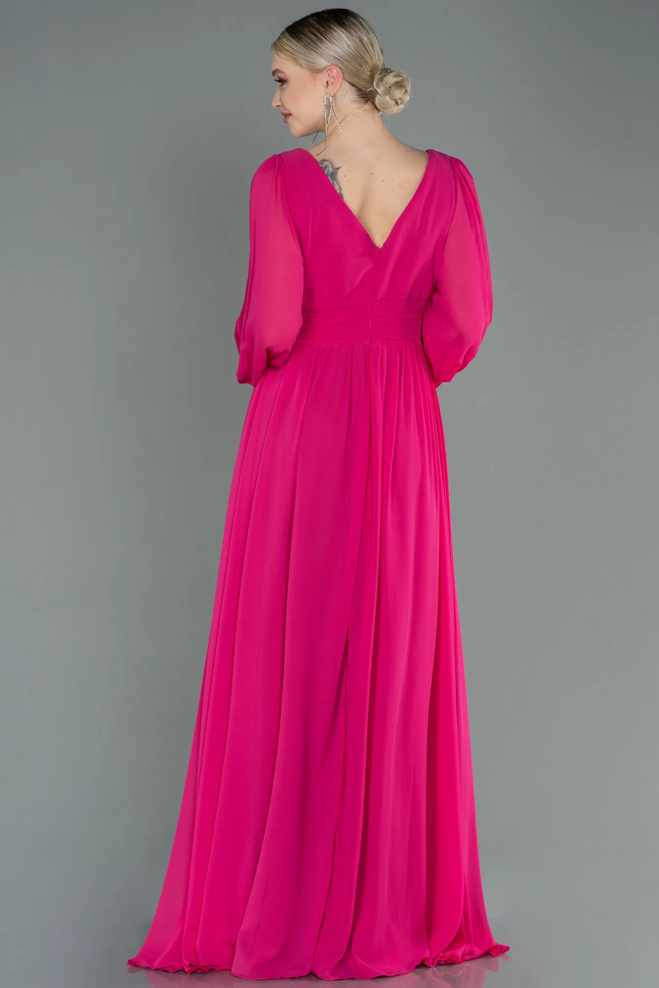 Fuchsia-Long Chiffon Evening Dress ABU1702