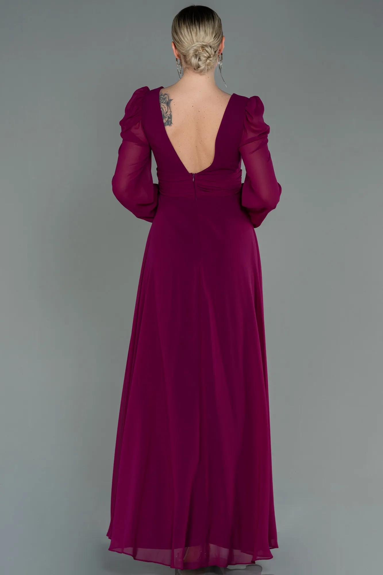 Fuchsia-Long Chiffon Evening Dress ABU3085