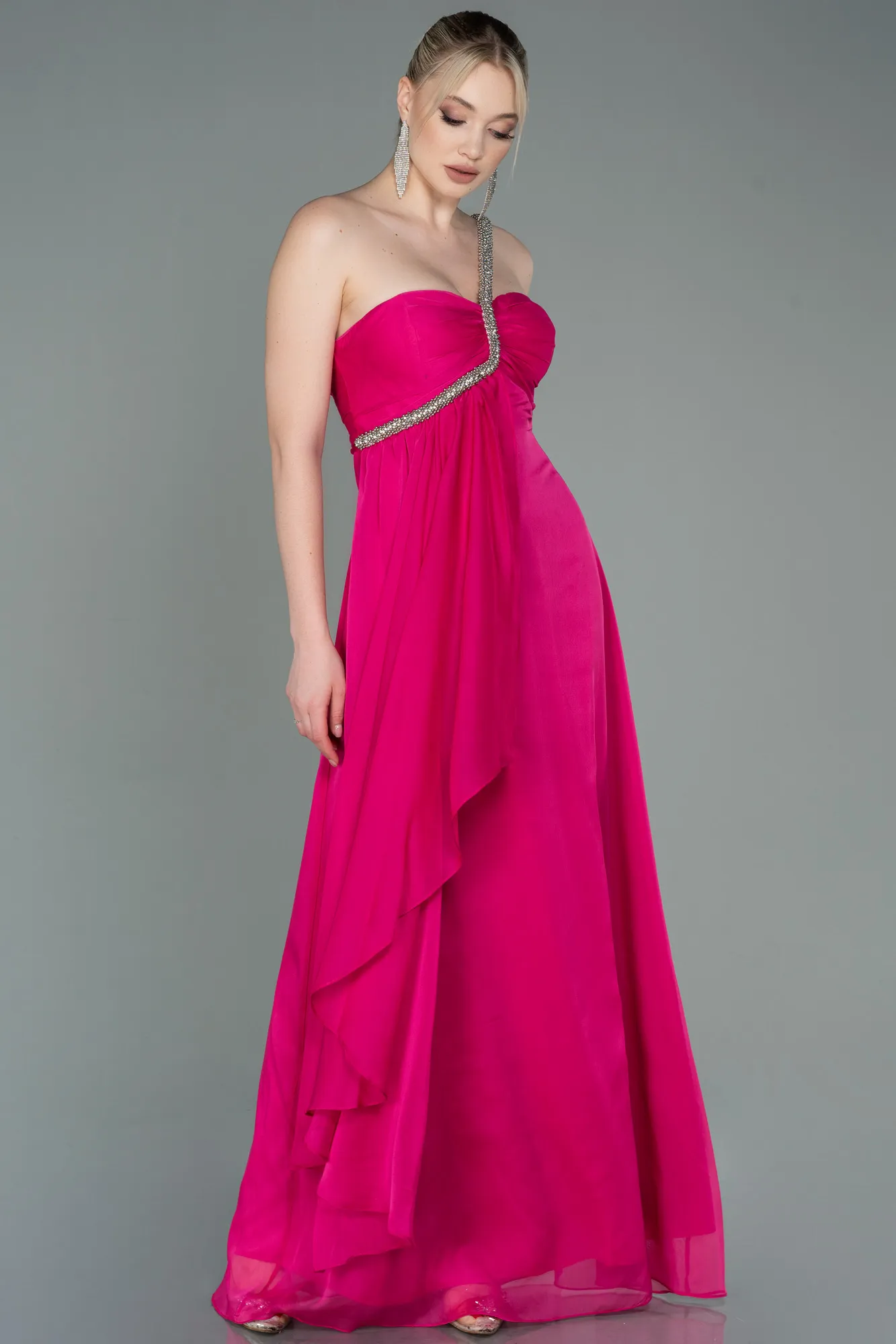 Fuchsia-Long Chiffon Evening Dress ABU3179