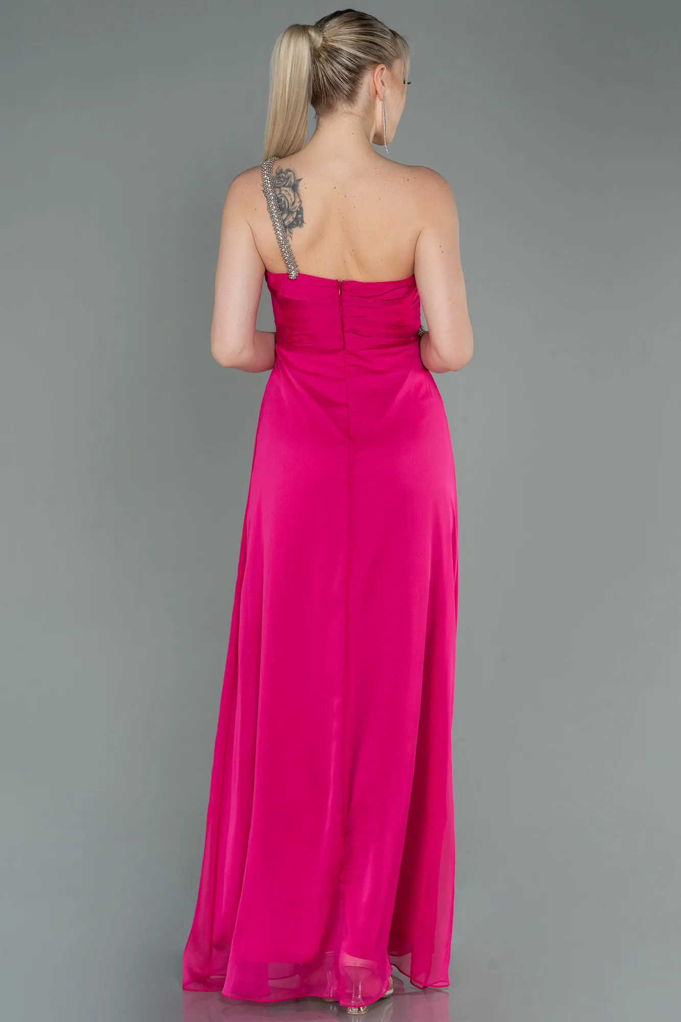 Fuchsia-Long Chiffon Evening Dress ABU3179