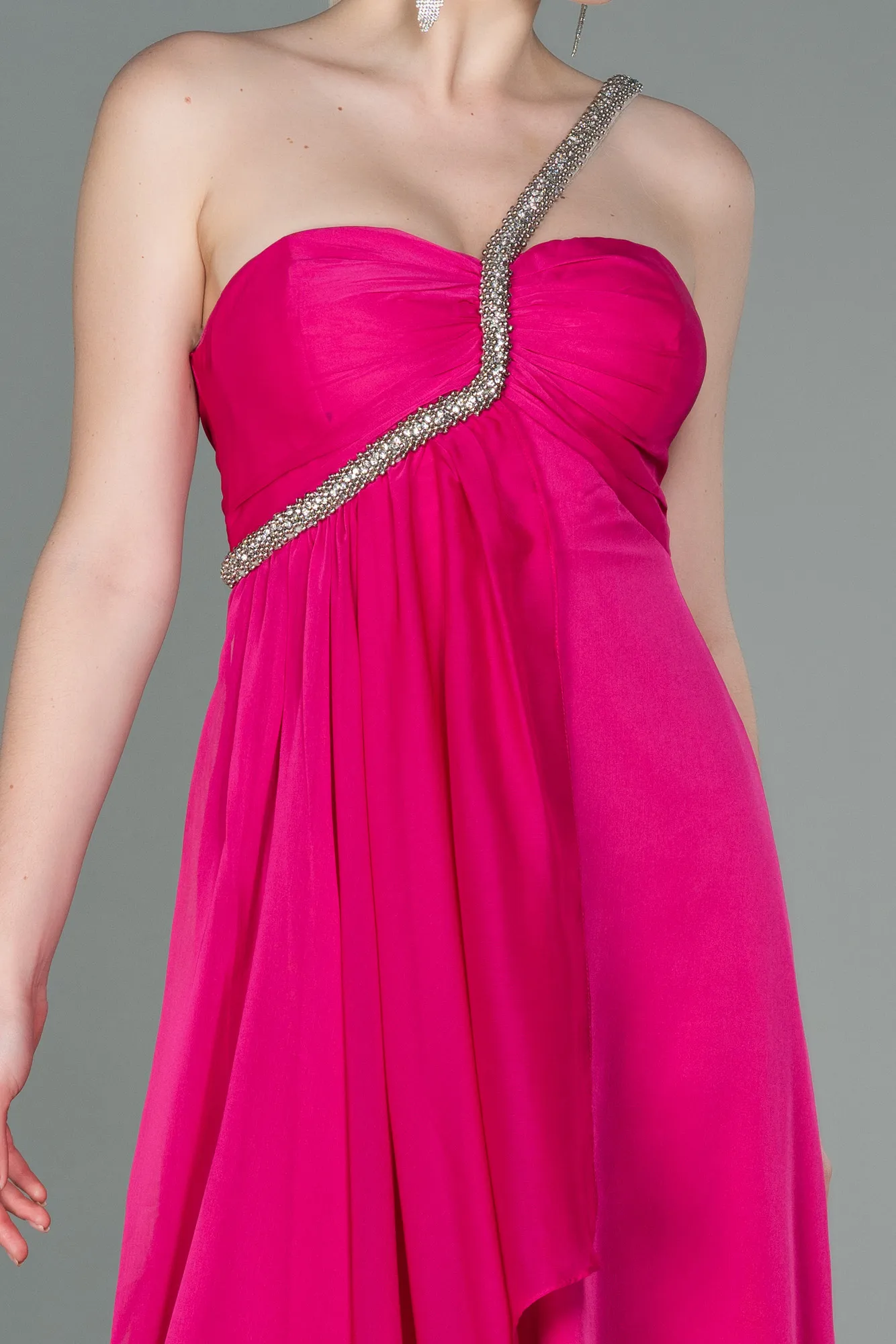 Fuchsia-Long Chiffon Evening Dress ABU3179