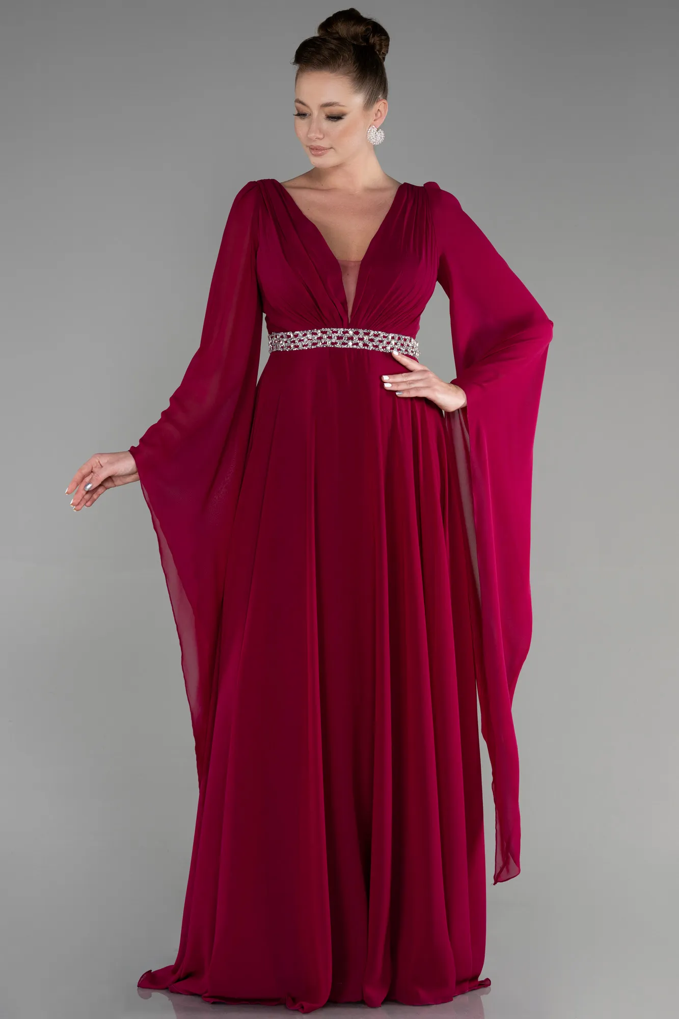 Fuchsia-Long Chiffon Evening Dress ABU3541
