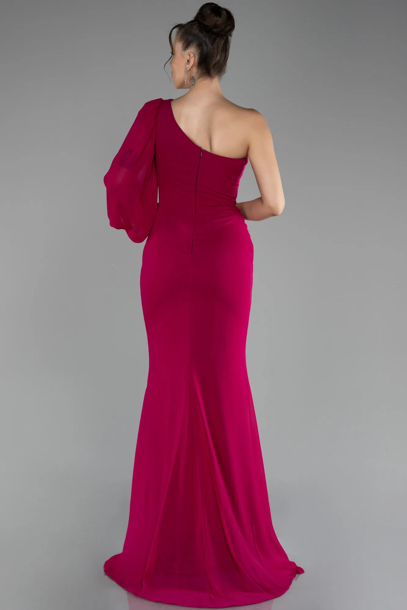 Fuchsia-Long Chiffon Evening Dress ABU3677