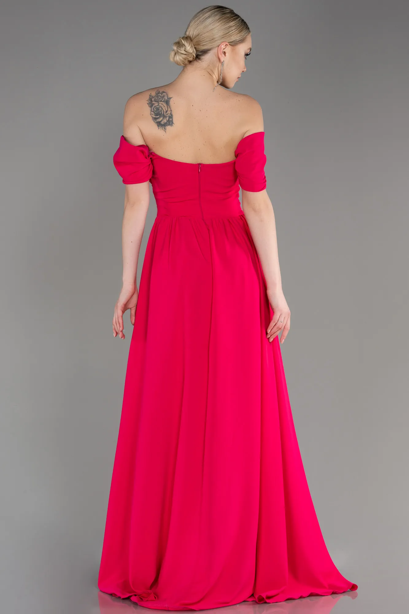 Fuchsia-Long Chiffon Evening Dress ABU3827