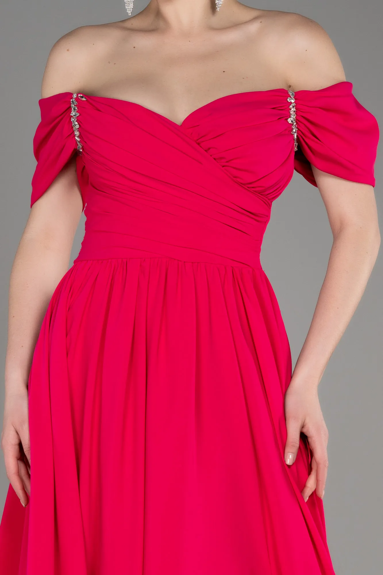 Fuchsia-Long Chiffon Evening Dress ABU3827