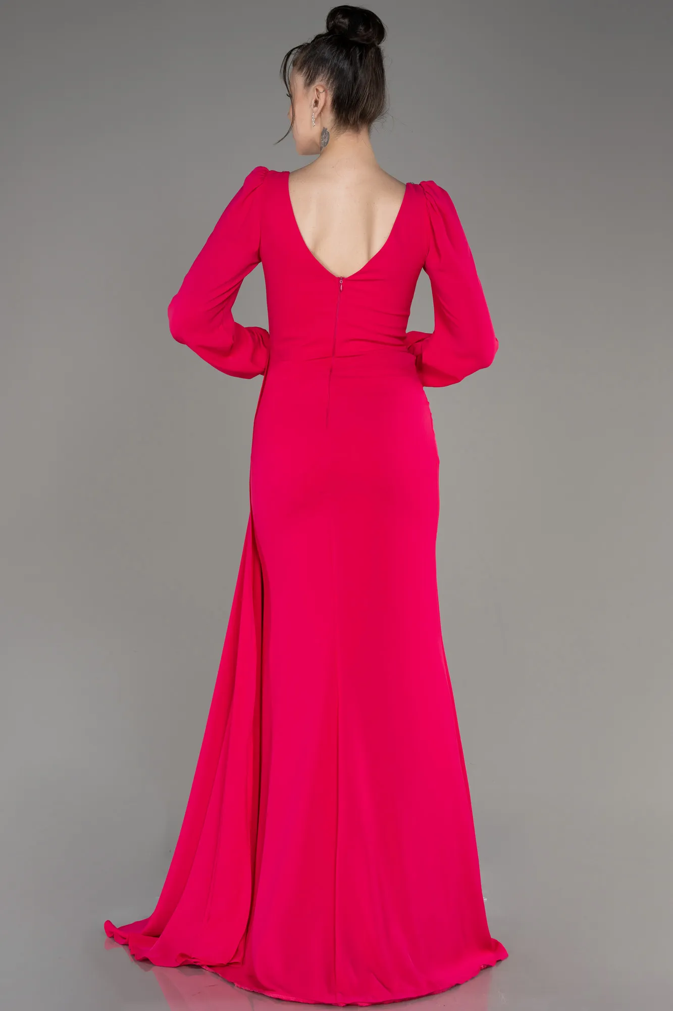 Fuchsia-Long Chiffon Evening Dress ABU3885