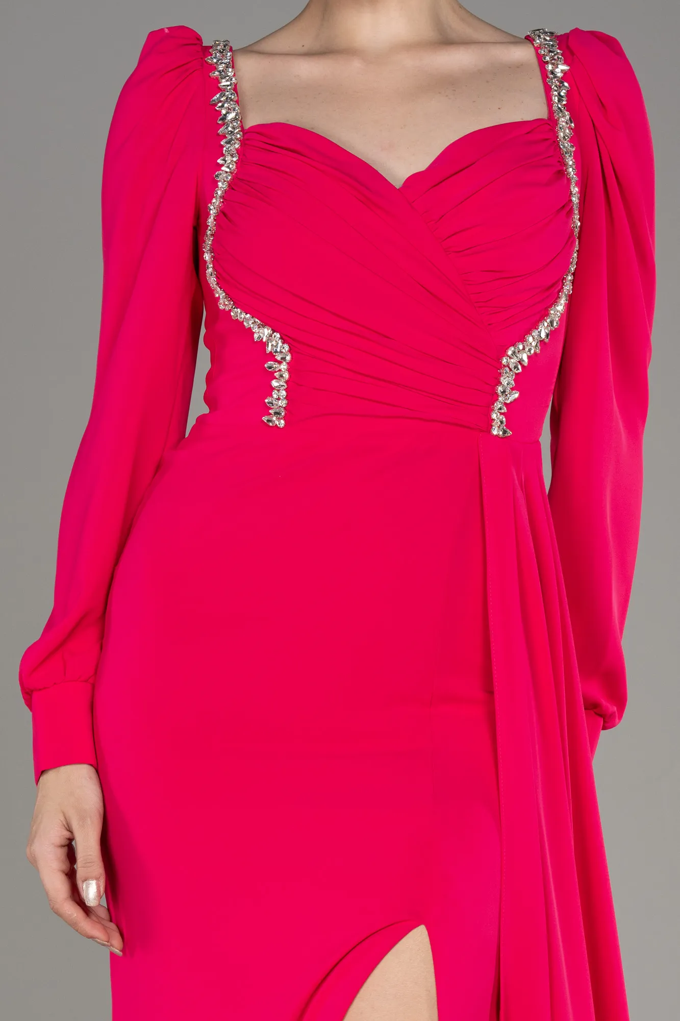 Fuchsia-Long Chiffon Evening Dress ABU3885