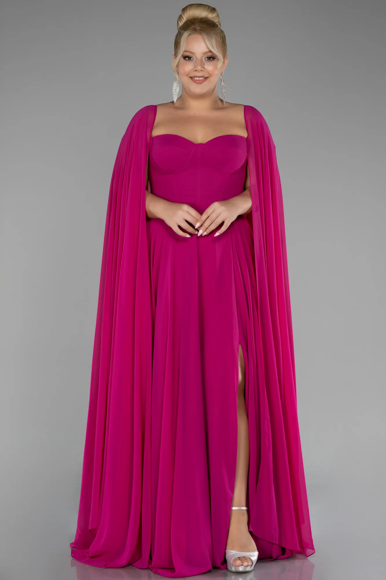 Fuchsia-Long Chiffon Formal Plus Size Dress ABU4161