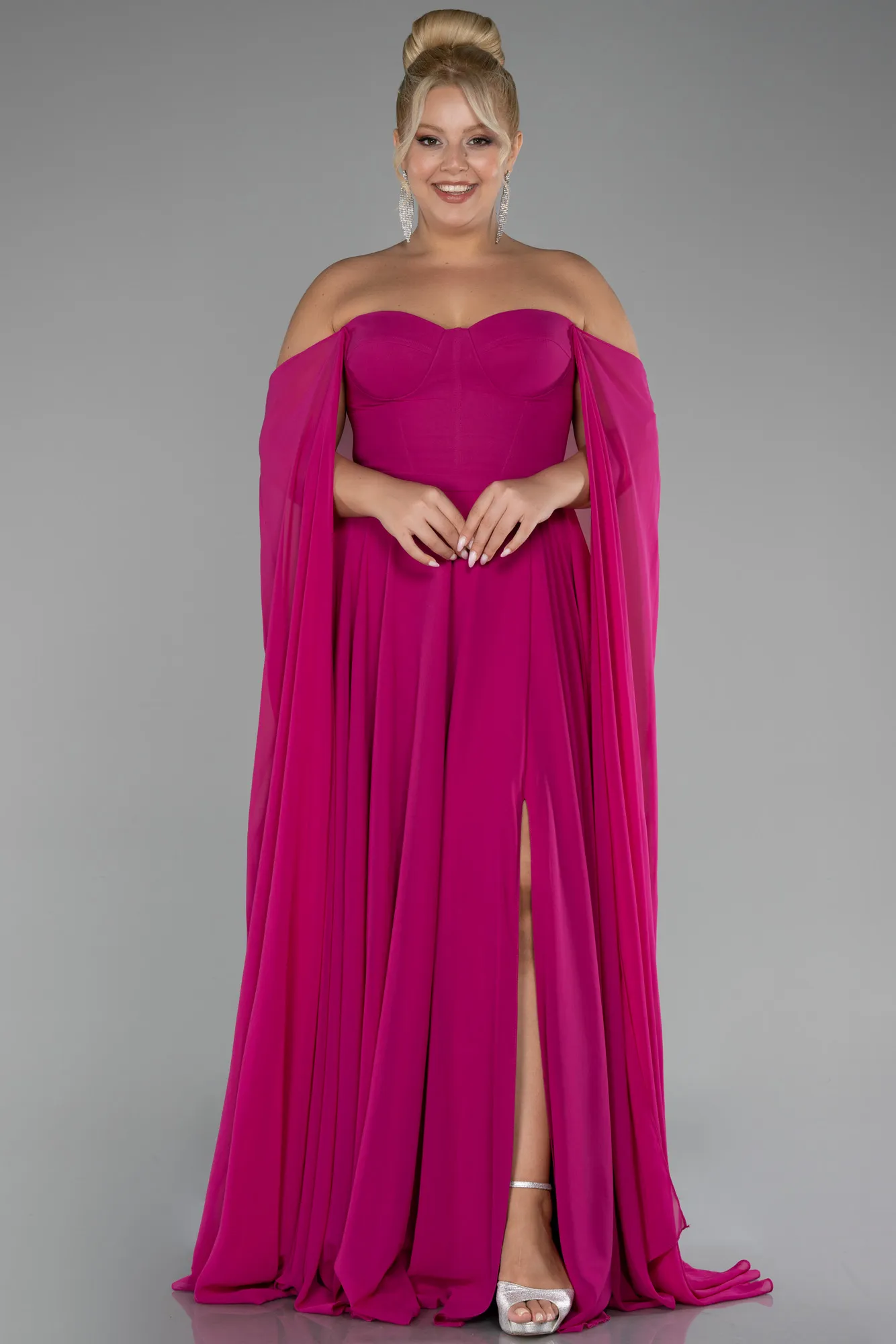 Fuchsia-Long Chiffon Formal Plus Size Dress ABU4161