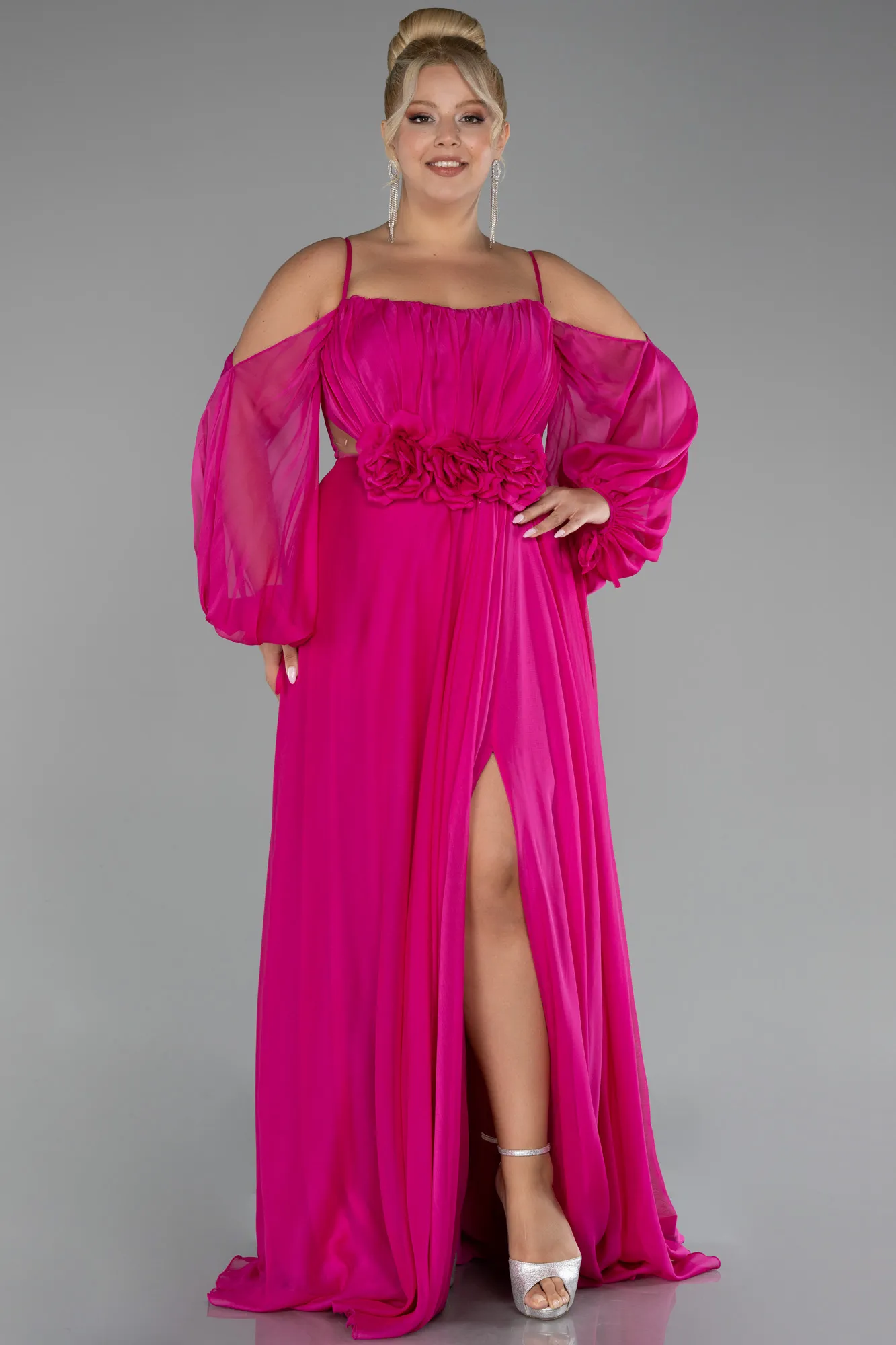 Fuchsia-Long Chiffon Plus Size Engagement Dress ABU4167