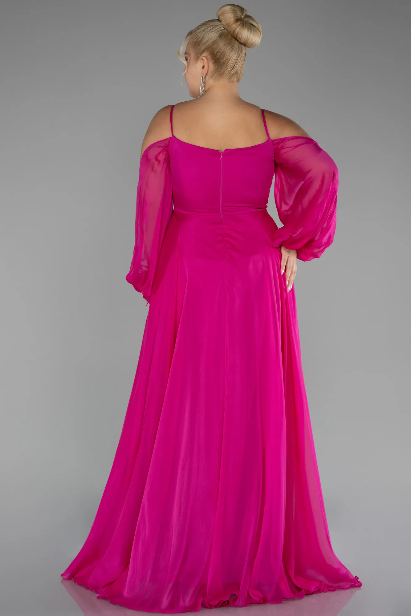 Fuchsia-Long Chiffon Plus Size Engagement Dress ABU4167