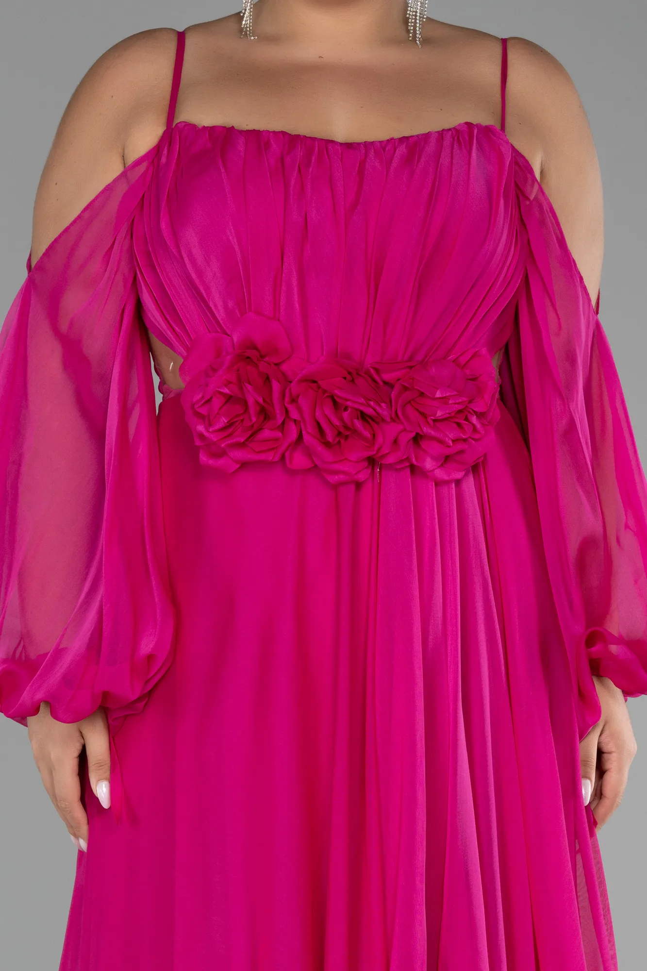 Fuchsia-Long Chiffon Plus Size Engagement Dress ABU4167