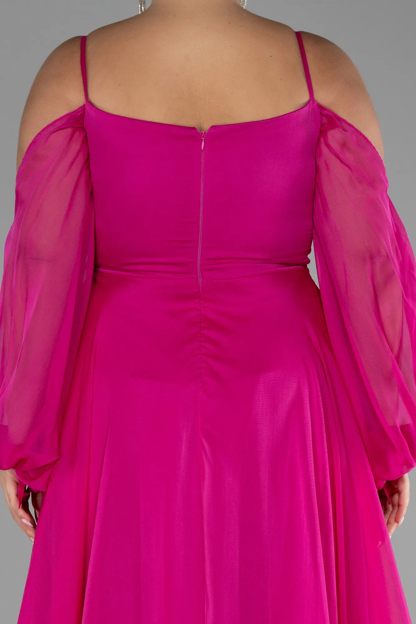 Fuchsia-Long Chiffon Plus Size Engagement Dress ABU4167