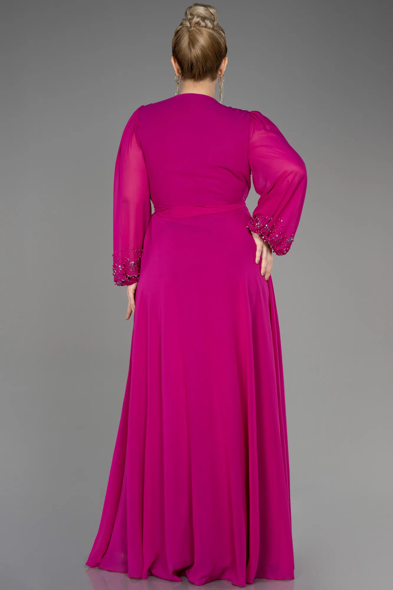 Fuchsia-Long Chiffon Plus Size Evening Dress ABU3075
