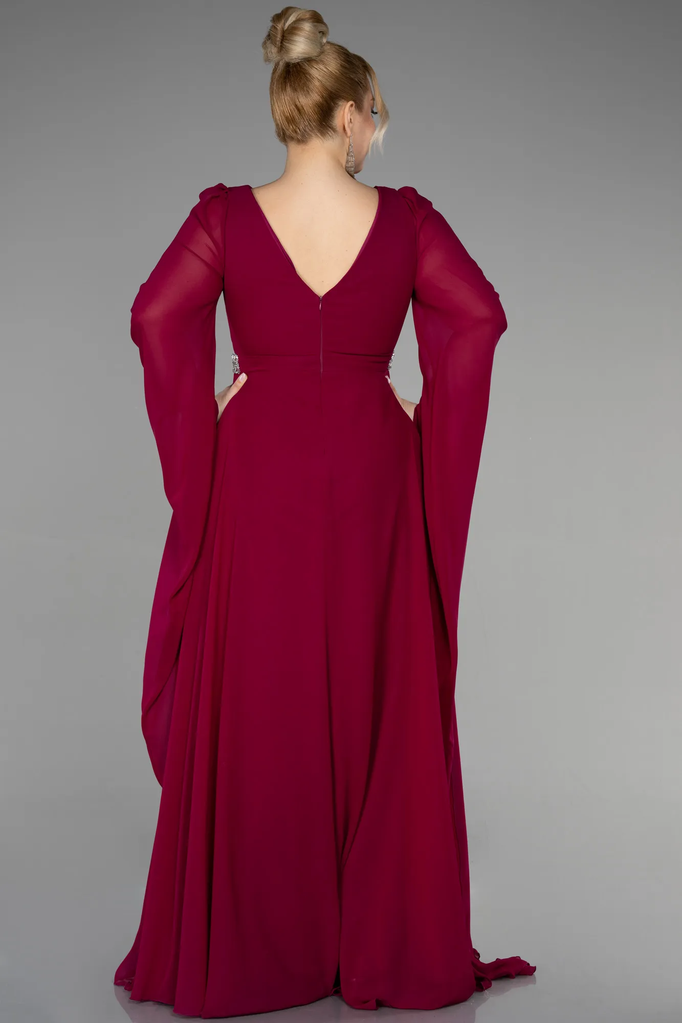 Fuchsia-Long Chiffon Plus Size Evening Dress ABU3543