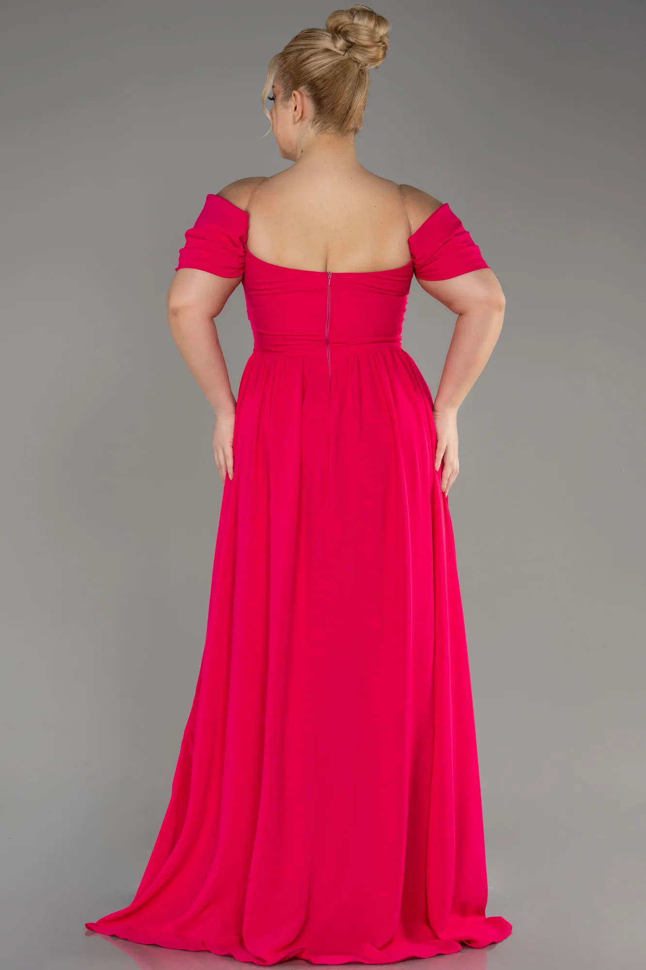 Fuchsia-Long Chiffon Plus Size Evening Dress ABU3738