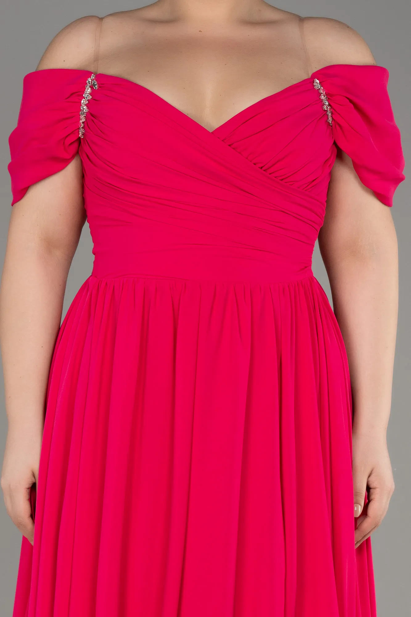 Fuchsia-Long Chiffon Plus Size Evening Dress ABU3738