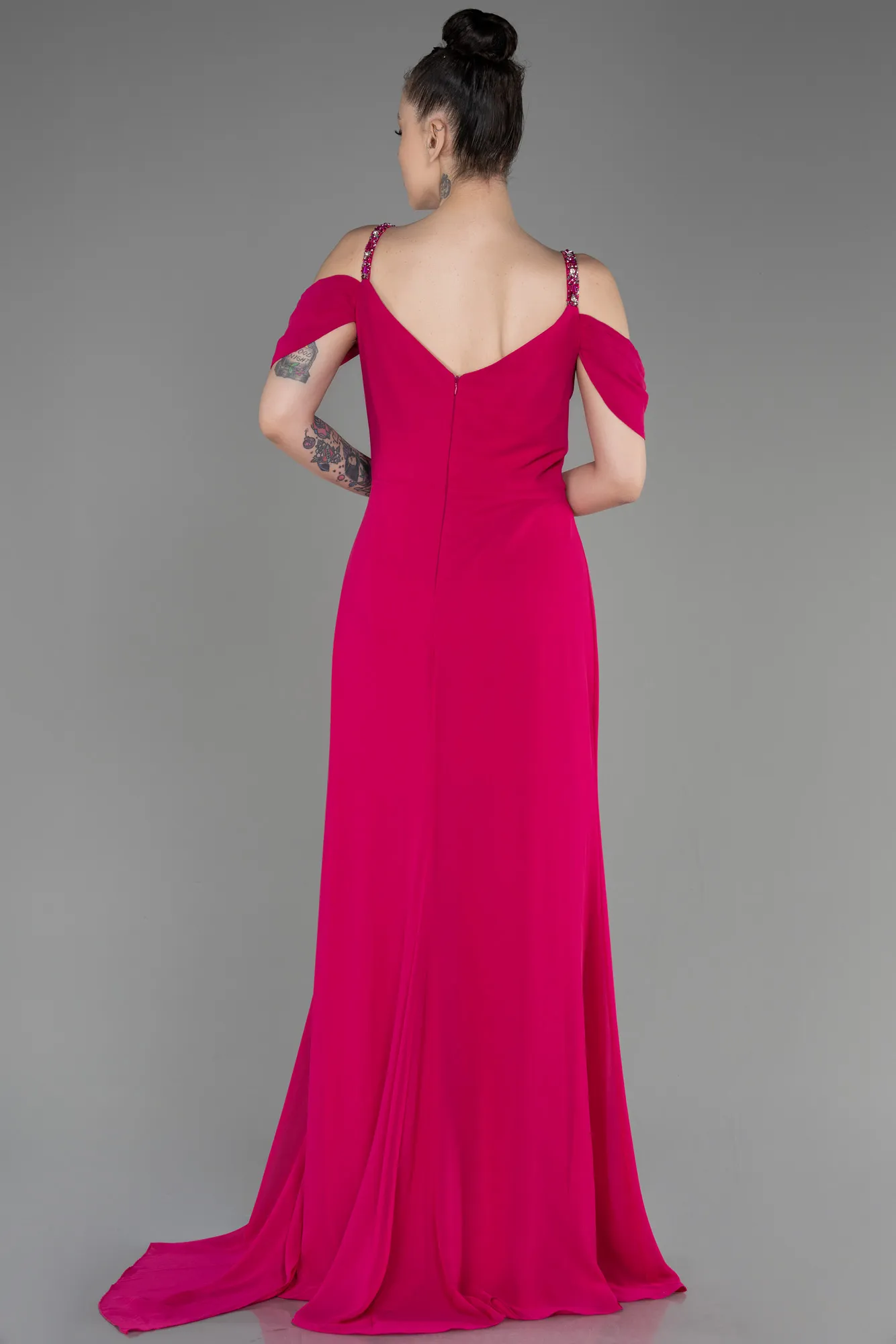 Fuchsia-Long Chiffon Plus Size Evening Gown ABU3742