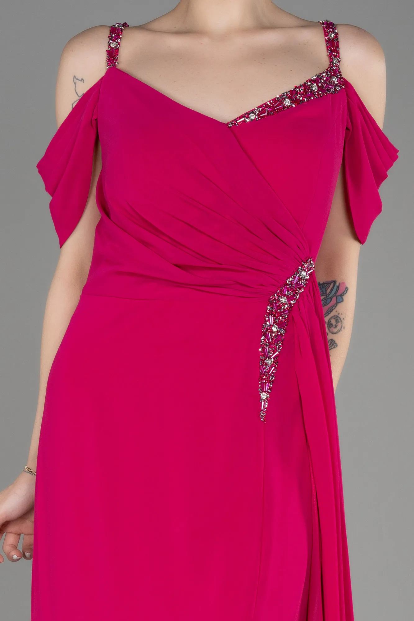 Fuchsia-Long Chiffon Plus Size Evening Gown ABU3742