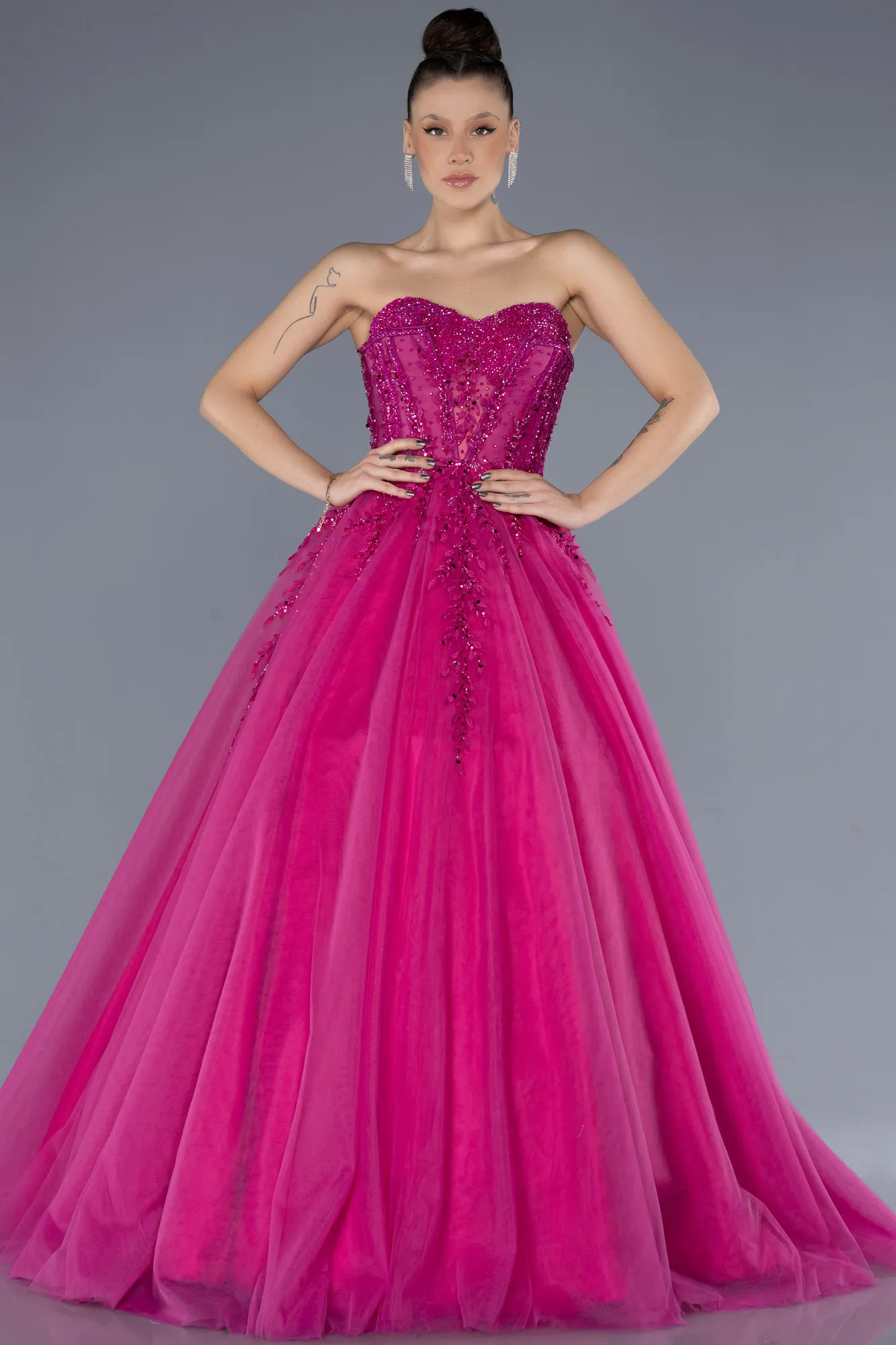 Fuchsia-Long Designer Evening Dress ABU4550