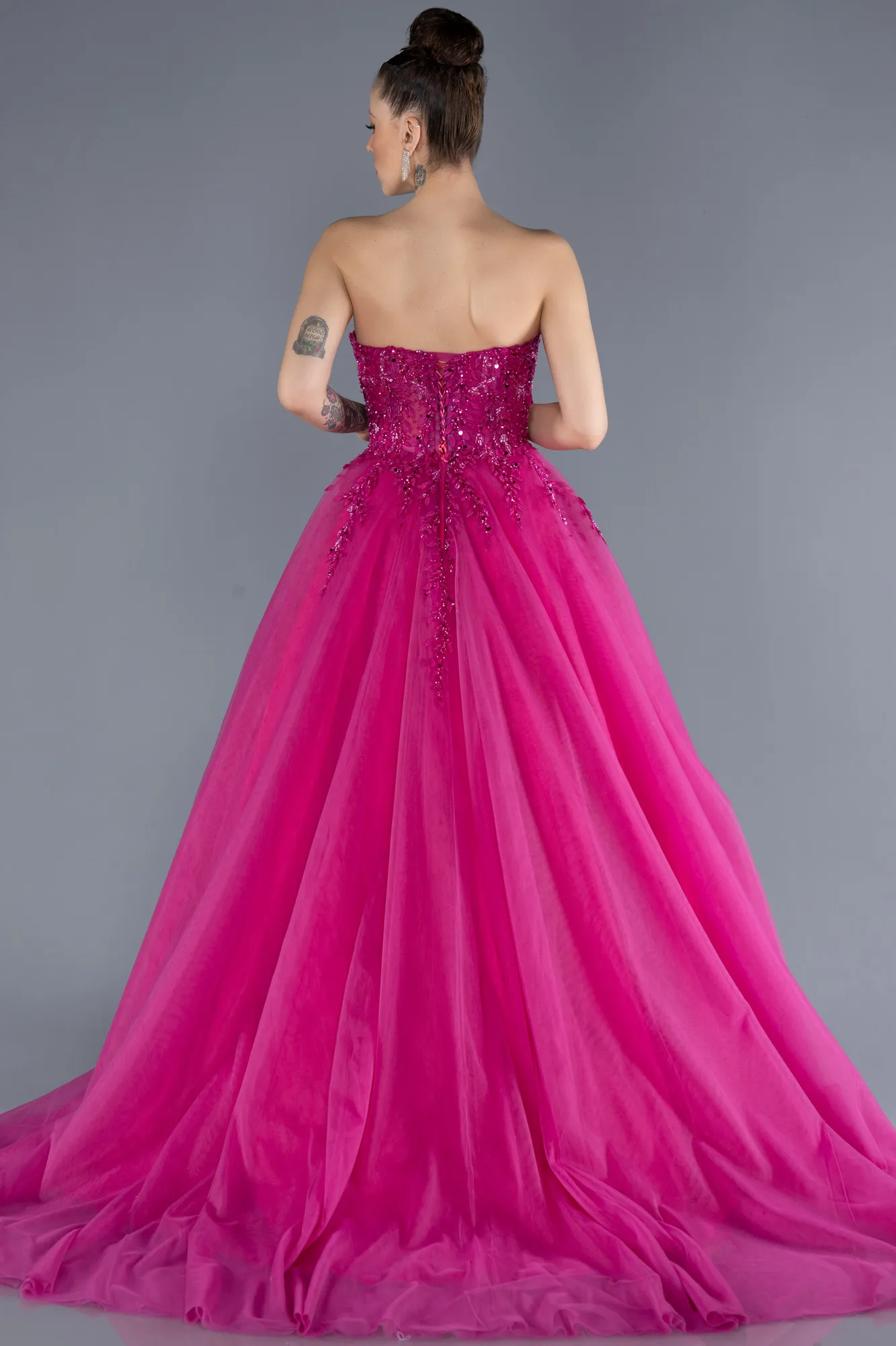 Fuchsia-Long Designer Evening Dress ABU4550