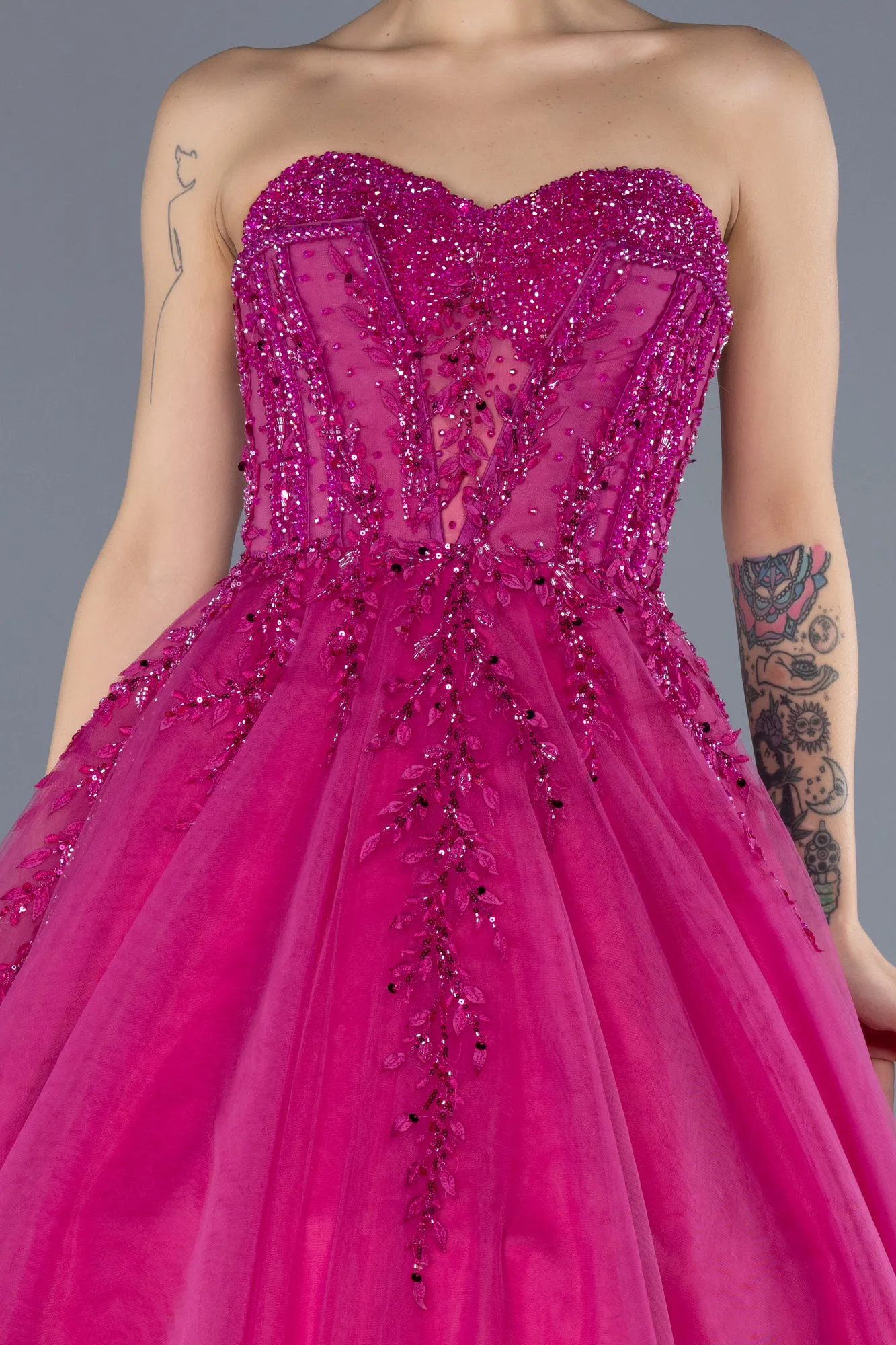 Fuchsia-Long Designer Evening Dress ABU4550