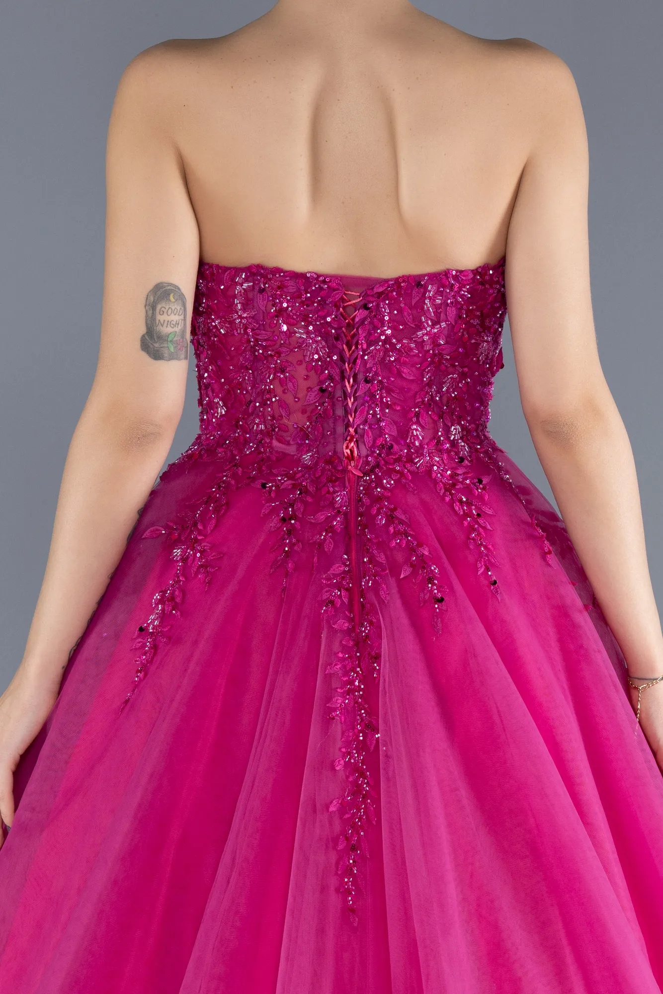 Fuchsia-Long Designer Evening Dress ABU4550