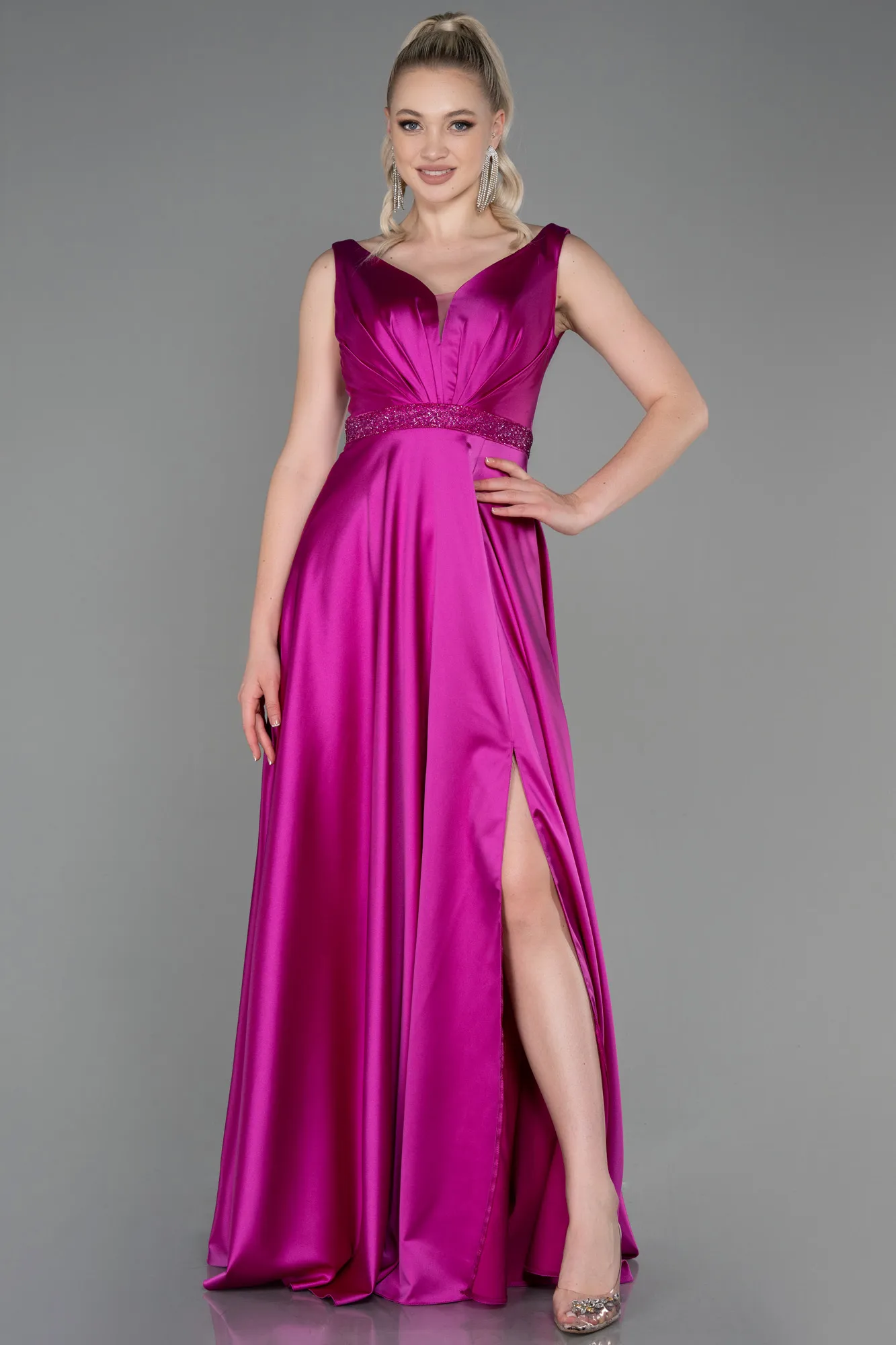 Fuchsia-Long Engagement Dress ABU3199