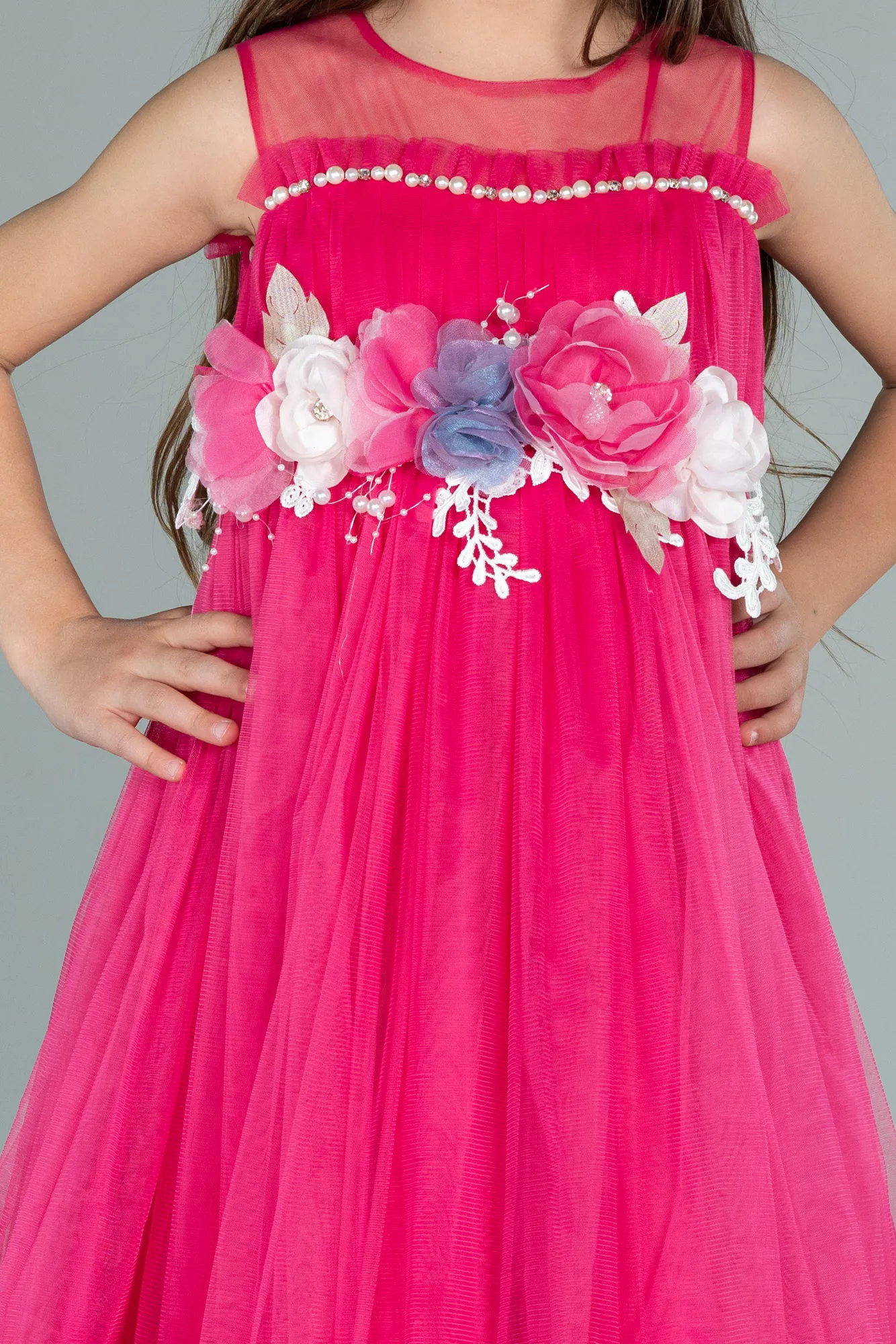 Fuchsia-Long Girl Dress ABU2291