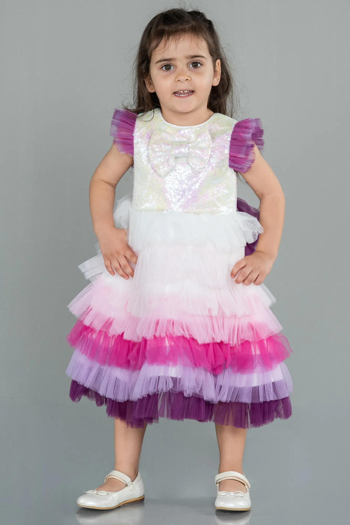 Fuchsia-Long Girl Dress ABU3041