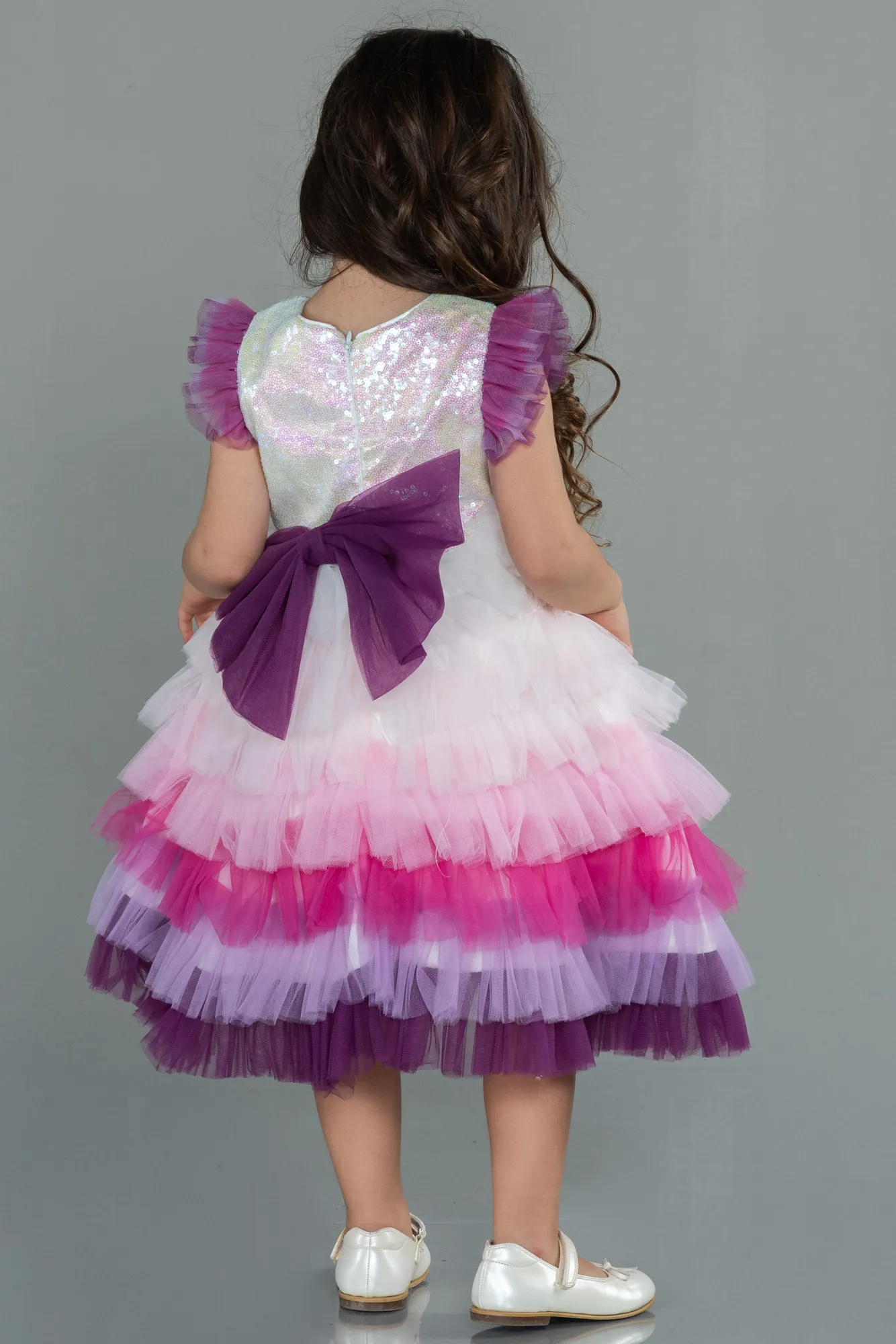 Fuchsia-Long Girl Dress ABU3041
