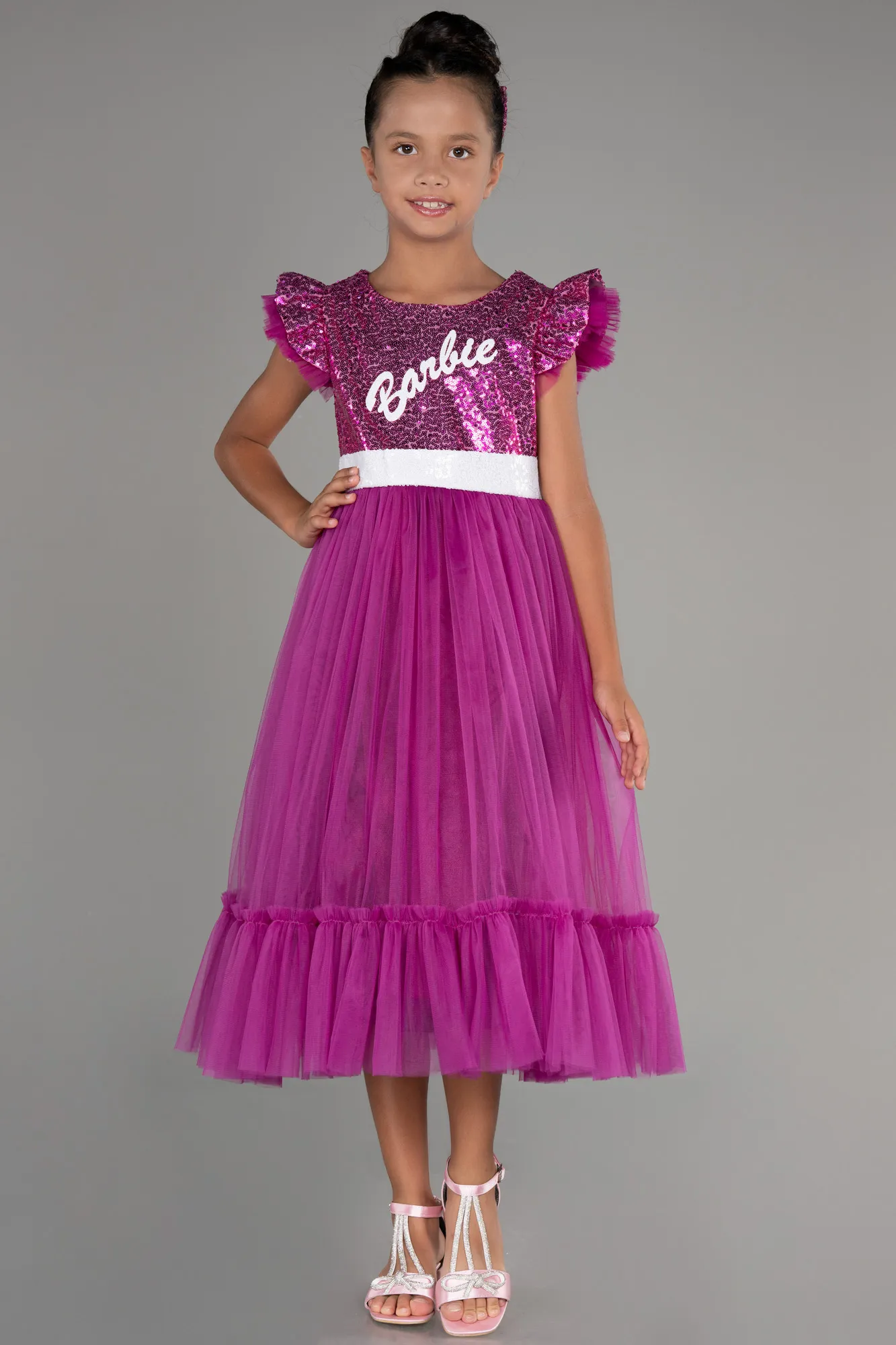 Fuchsia-Long Girl Dress ABU4031